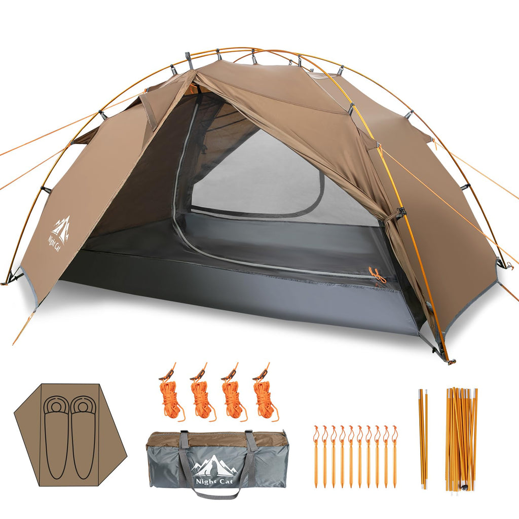 Night Cat Backpacking Tent 2 Person Lightweight Camping Tent With Foldable Pole, Lightweight Fast Setup Double Layers Waterproof