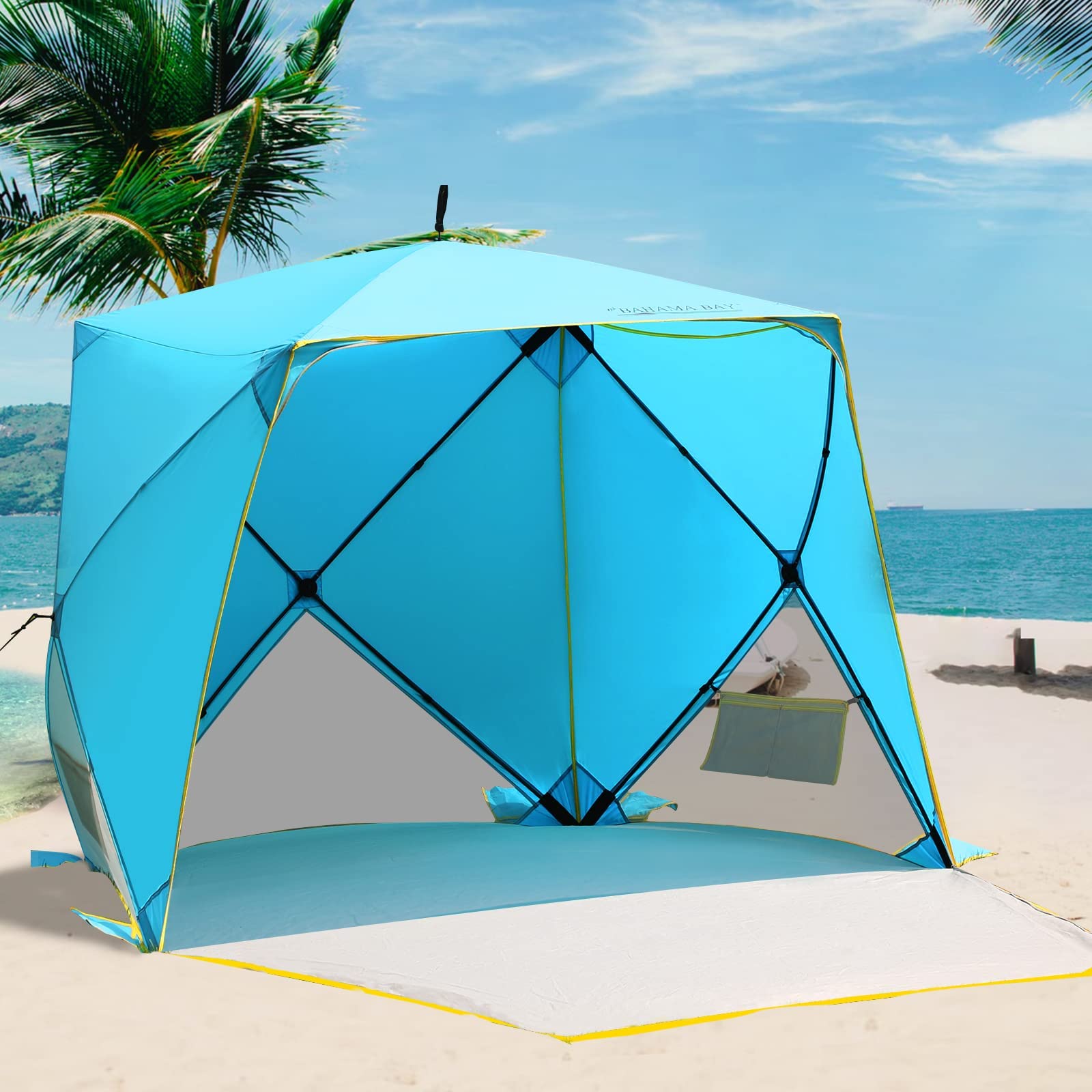 Old Bahama Bay Pop Up Beach Tent, Portable Shade Sun Shelter UPF50+ UV Protection for 4 Person Extendable Floor for Fishing Hiki