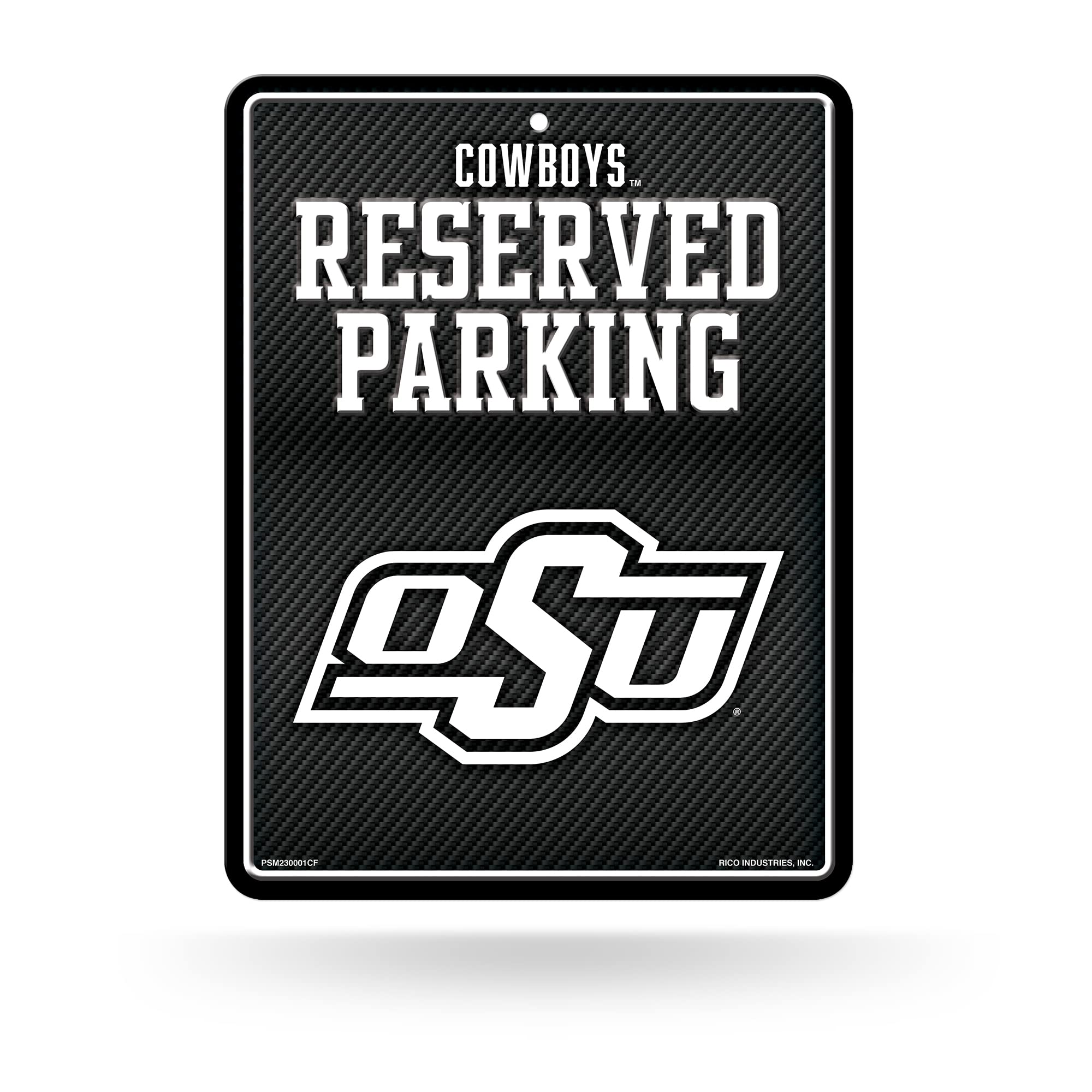 Rico Industries NCAA Oklahoma State Cowboys Metal Parking Sign 8.5 x 11 Carbon Fiber Metal Parking Sign - Great for Man Cave, Be