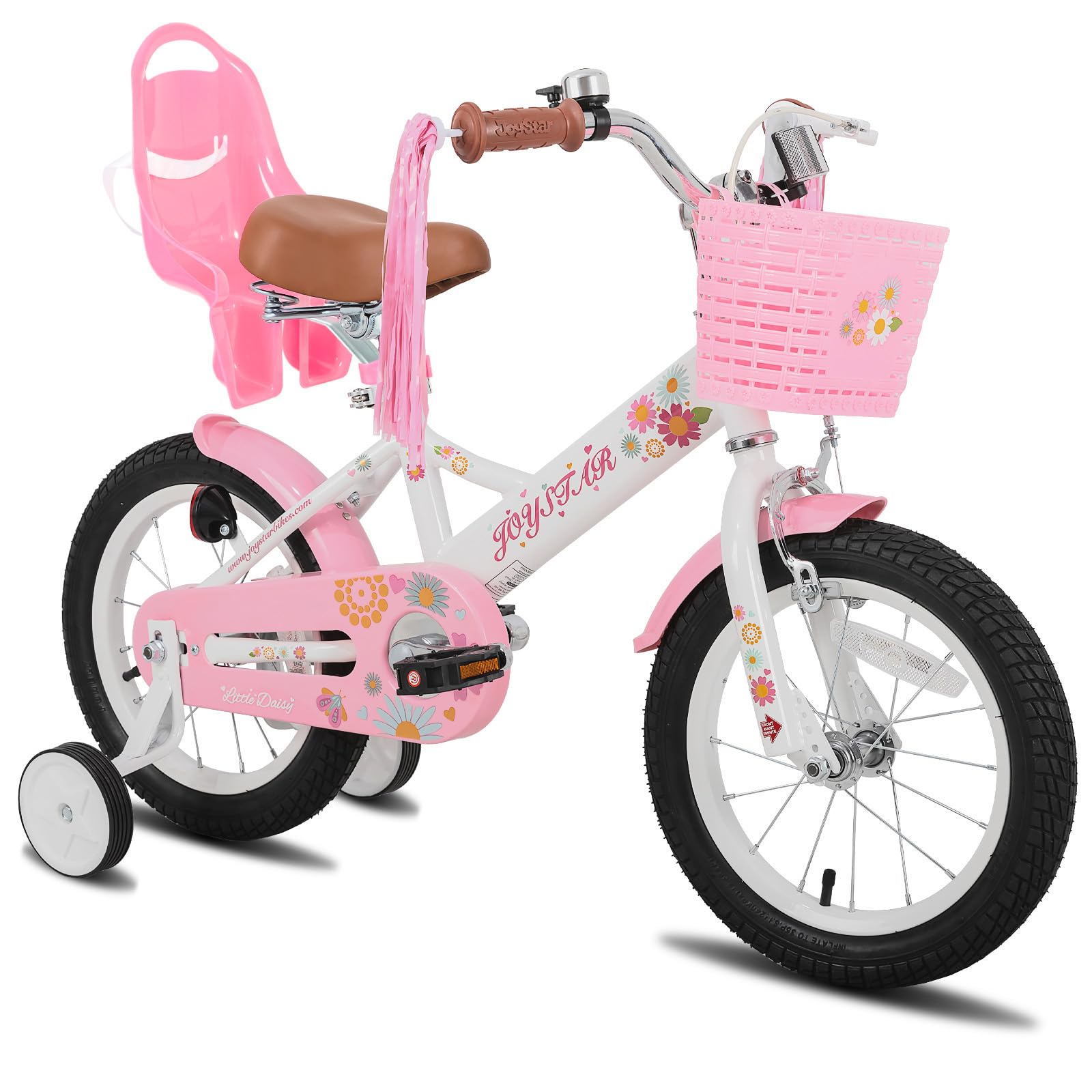 Joystar Kids Bike Little Daisy 16 Inch Girls Bike With Training Wheels Doll Bike Seat Basket & Streamers Princess Kids Bicycle F