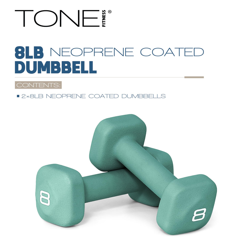 Tone Fitness 8 lb Neoprene Dumbbell Pair for Home Workouts - Non-Slip Design - Teal