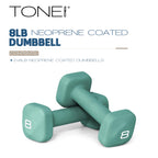 Tone Fitness 8 lb Neoprene Dumbbell Pair for Home Workouts - Non-Slip Design - Teal