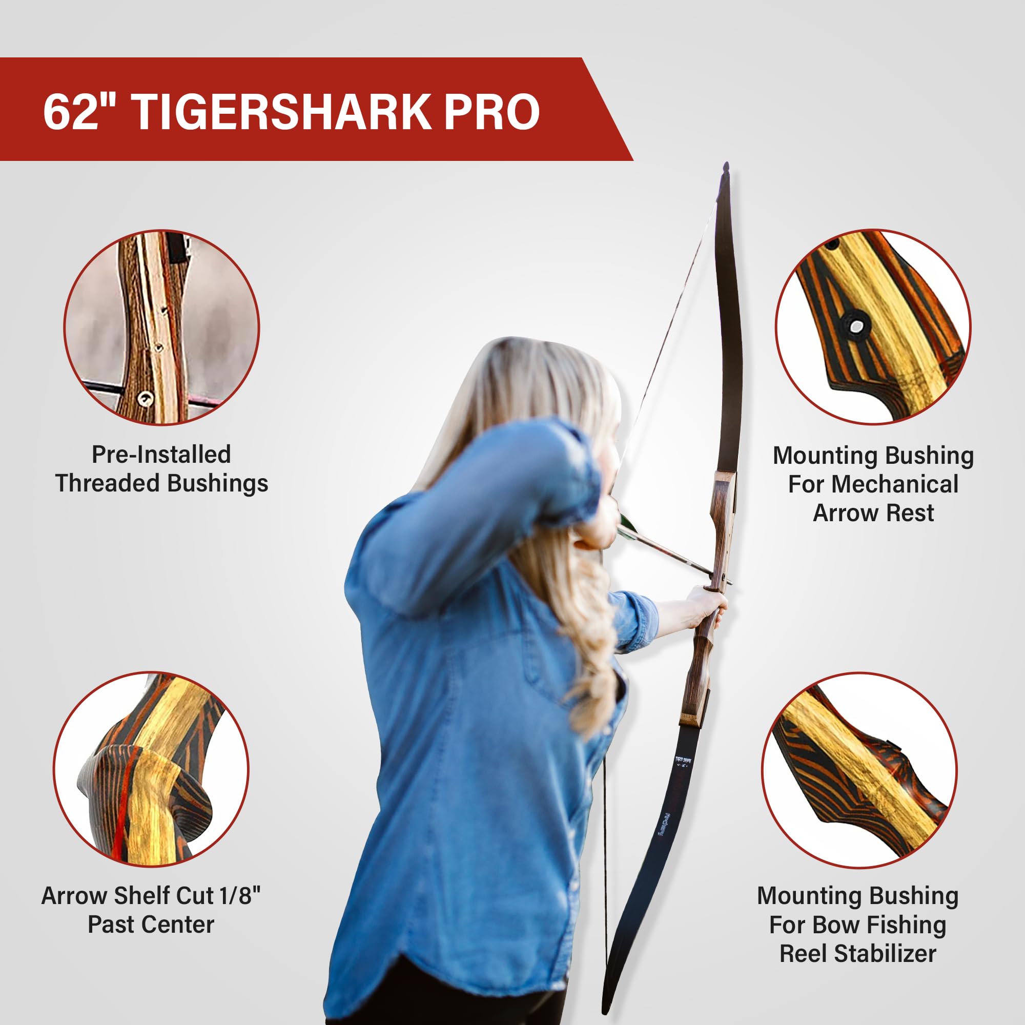 Southwest Archery Tigershark Pro V2 Takedown Recurve Bow - 62 Hunting Bow - Left & Right Handed - Draw Weights In 25Lb-60Lb - Us