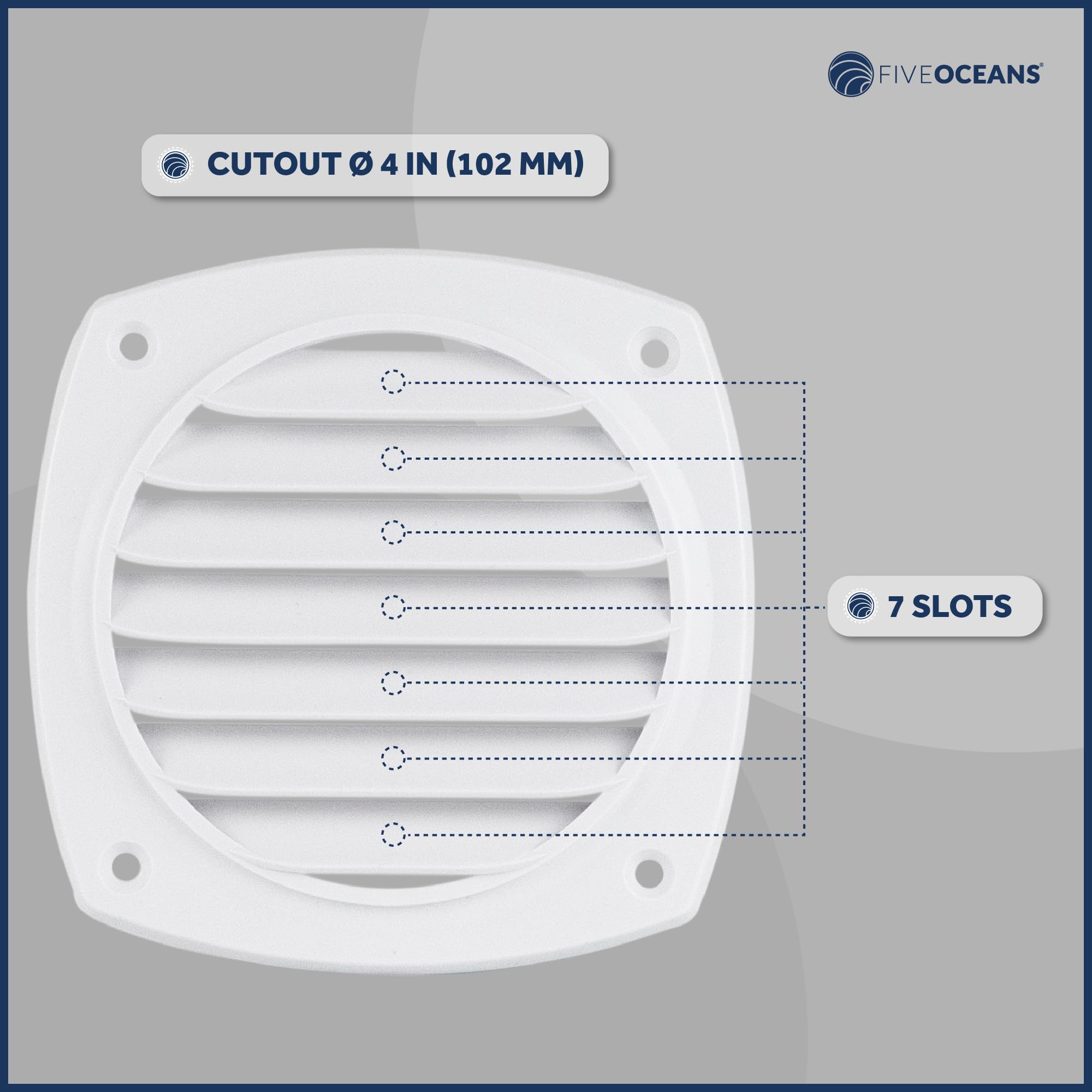 Five Oceans 7-Slotted Louvered Hose Vent, 4-Inch Hose Diameter, 2 Pack Air Hose Thru Vent, White Abs Plastic - Fo111-M2