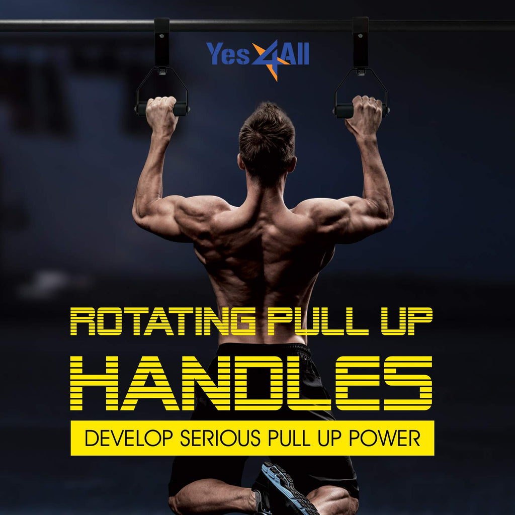 Yes4All Rotating Pull Up Handles For Pull Up Bar/Pull Up Grips/Barbell Handles With Non-Slip & Foam Pad Grips - Twist Motion For