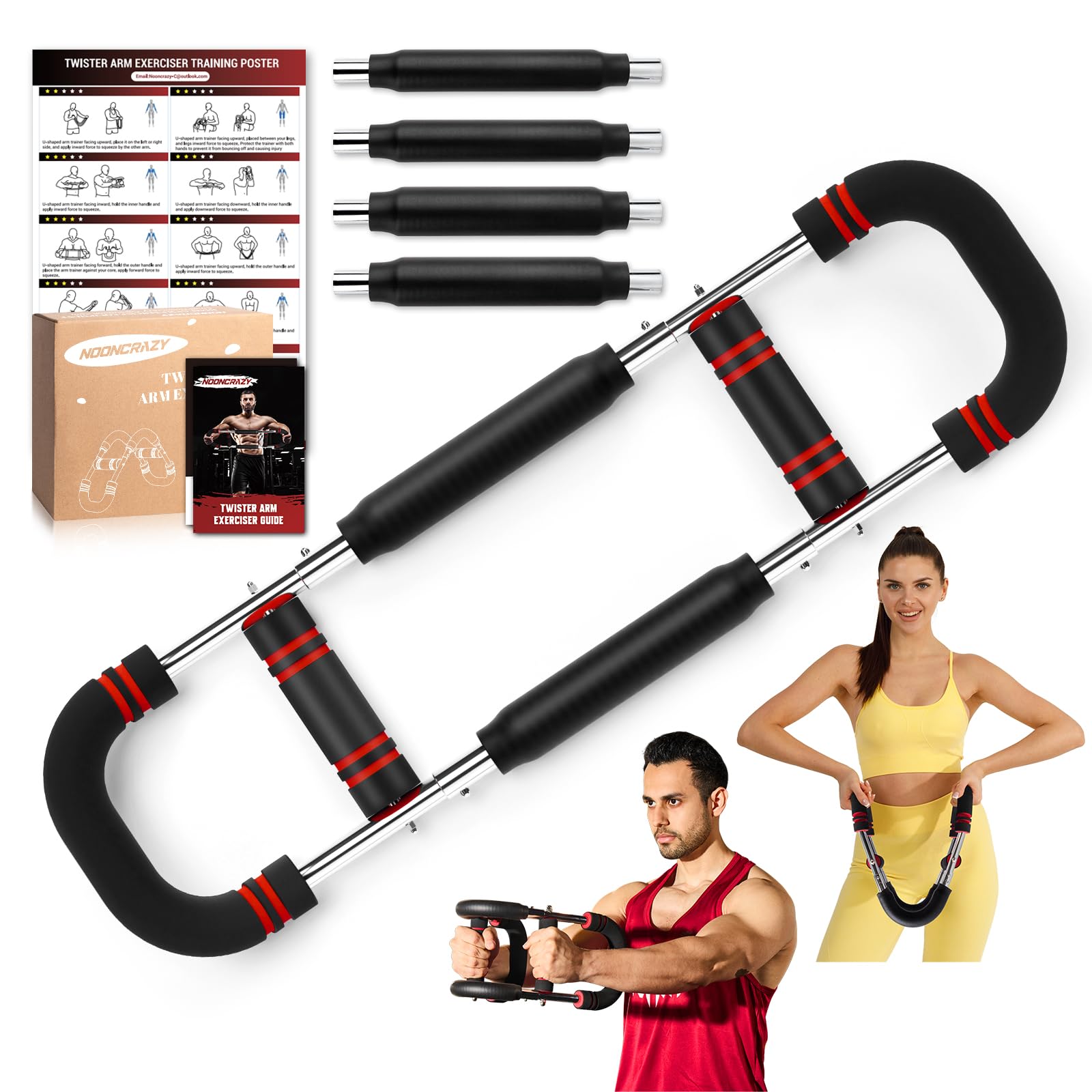 Twister Arm Trainer, 90-160 lbs Adjustable Twister Arm Chest Exerciser with 2/4 Spring & Poster for Men & Women, Detachable Powe
