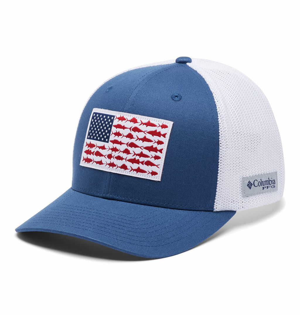 Columbia Unisex PFG Fish Flag Mesh Ball Cap, Night Tide/White, L/XL