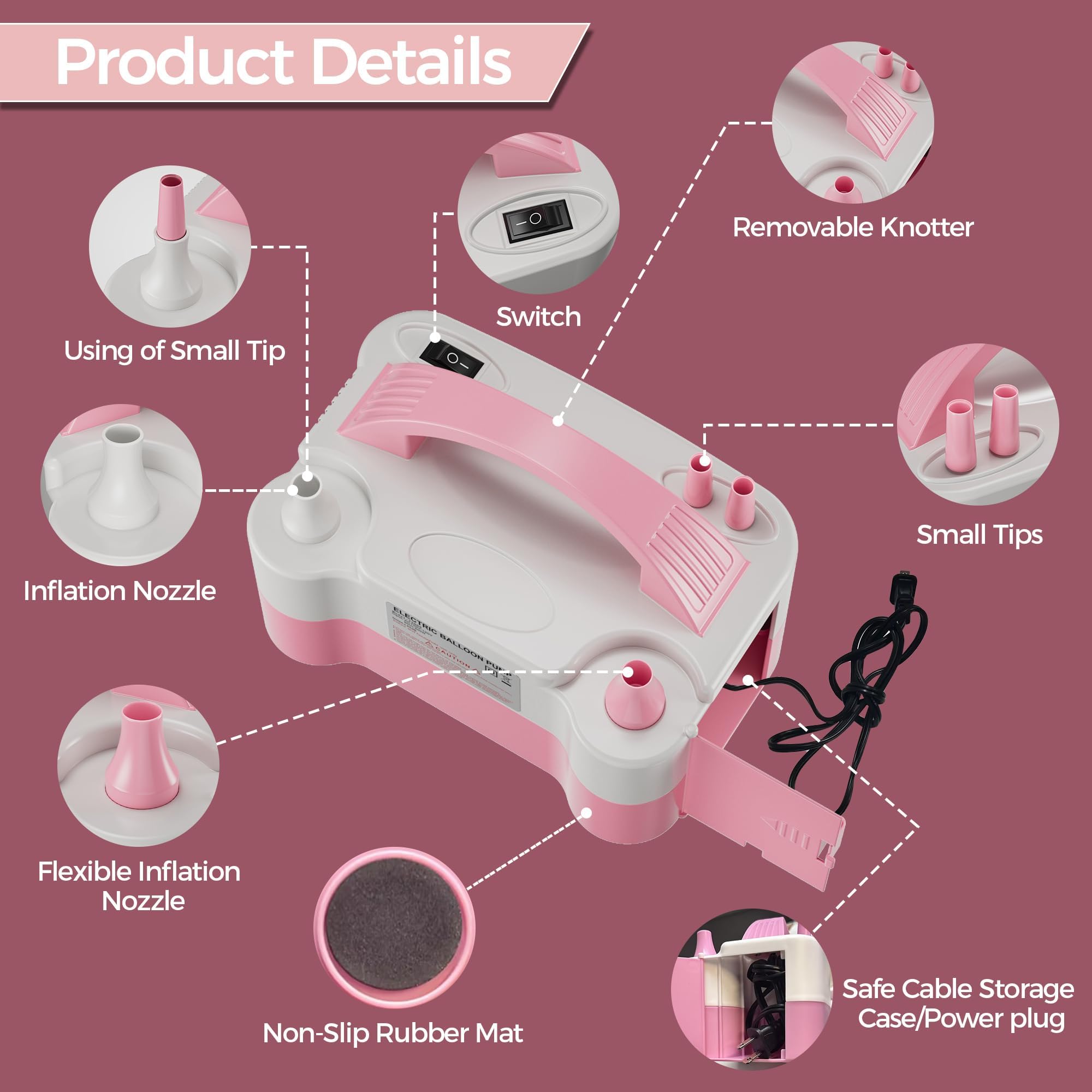 DECOCKRAT Balloon Pump - Electric Dual Nozzle Air Pump for Balloon, Portable Balloon Blower Save Time and Effort, Balloon Inflat