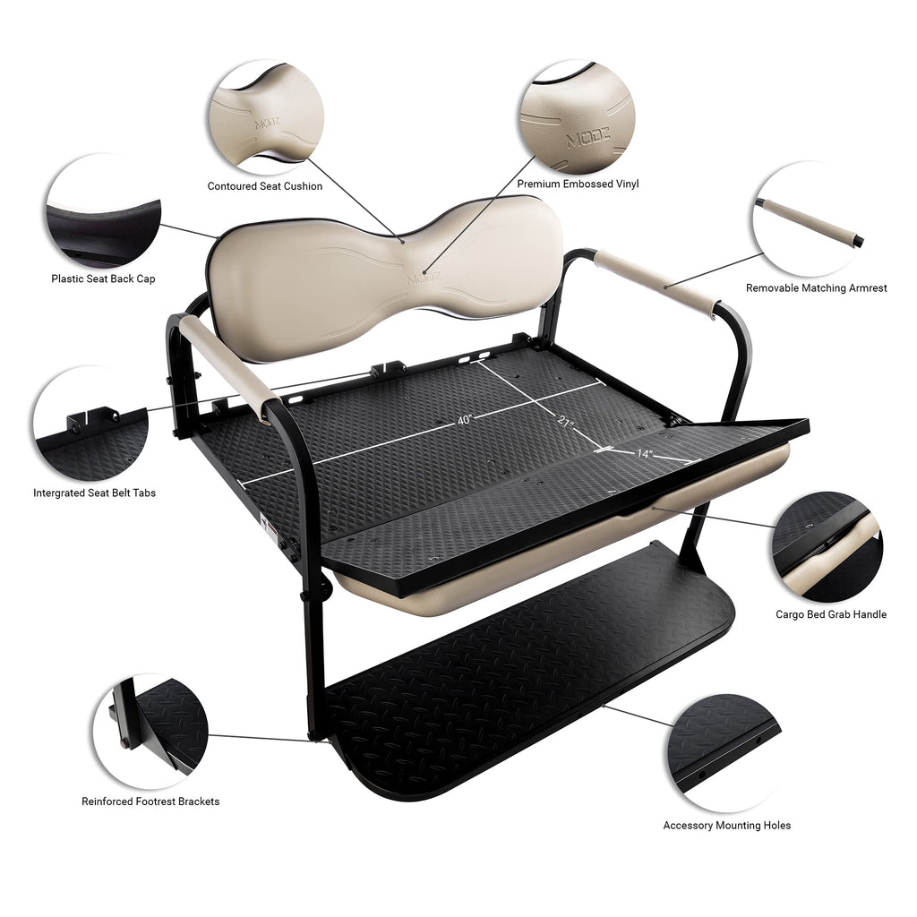 Modz Flip4 Ezgo Txt & Txt48 1995+ Golf Cart Rear Seat Kit - Tan