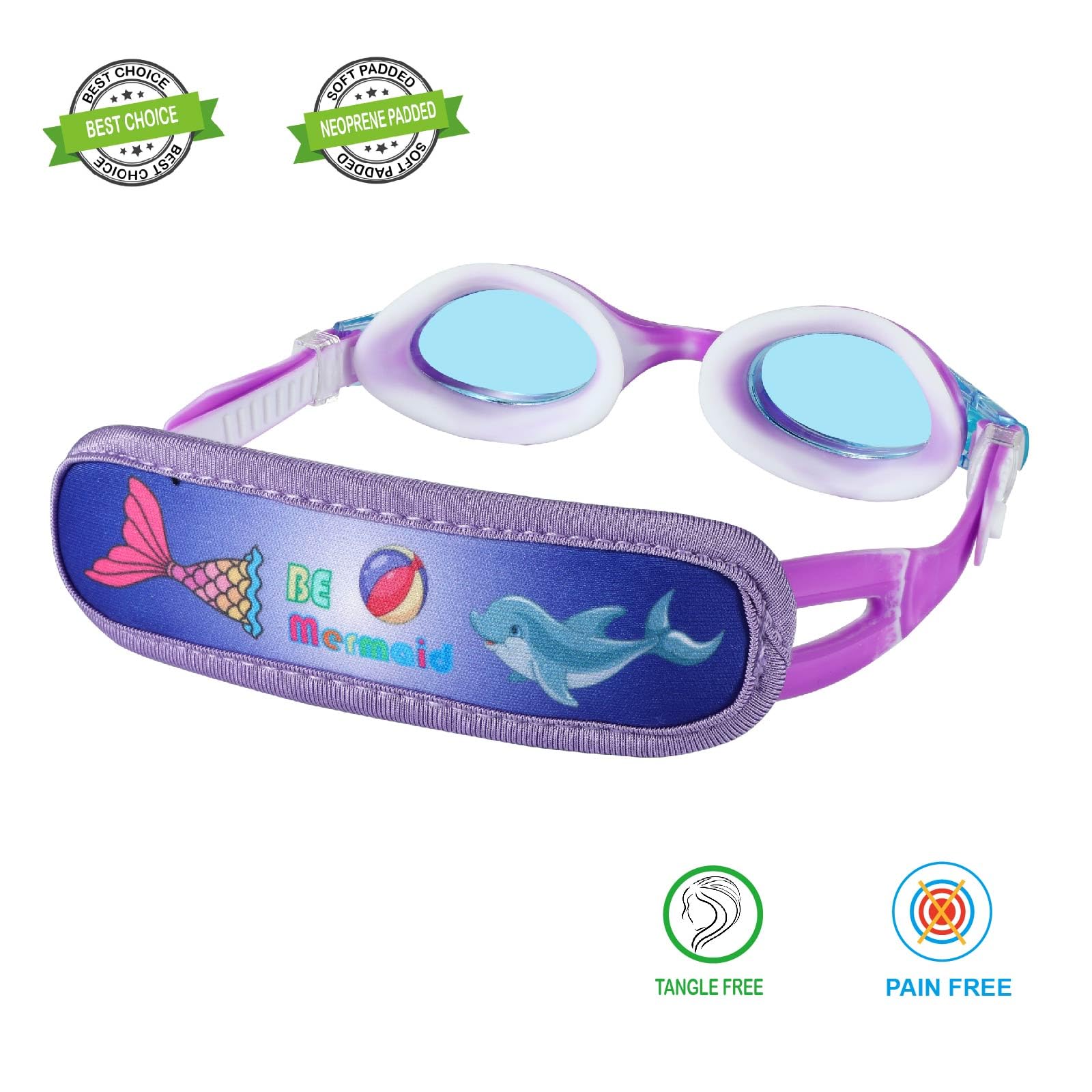 Hydrocomfy Toddler Goggles 3-6 Years Old, Kids Goggles For Swimming, Purple Dolphin/Mermaid Swim Goggles For Little Girls
