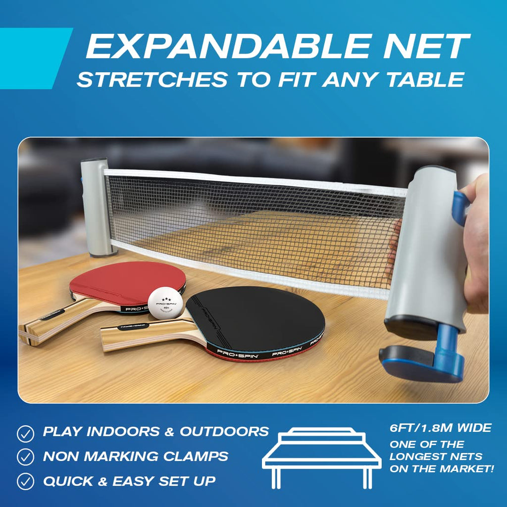 Pro-Spin All-In-One Portable Ping Pong Set With Ultra-Comfort Ping Pong Paddles | Table Tennis Set With Retractable Ping Pong Ne