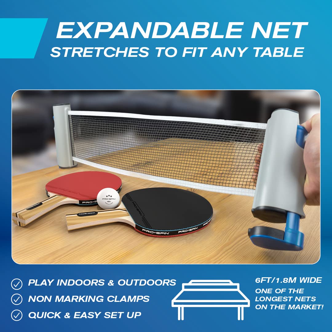 Pro-Spin All-In-One Portable Ping Pong Set With Ultra-Comfort Ping Pong Paddles | Table Tennis Set With Retractable Ping Pong Ne