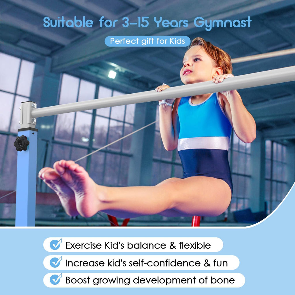 Safly Fun Gymnastics Bar For Kids Ages 3-15 For Home - Steady Steel Construction, Anti-Slip, Easy To Assemble, 3 To 5 Adjustable