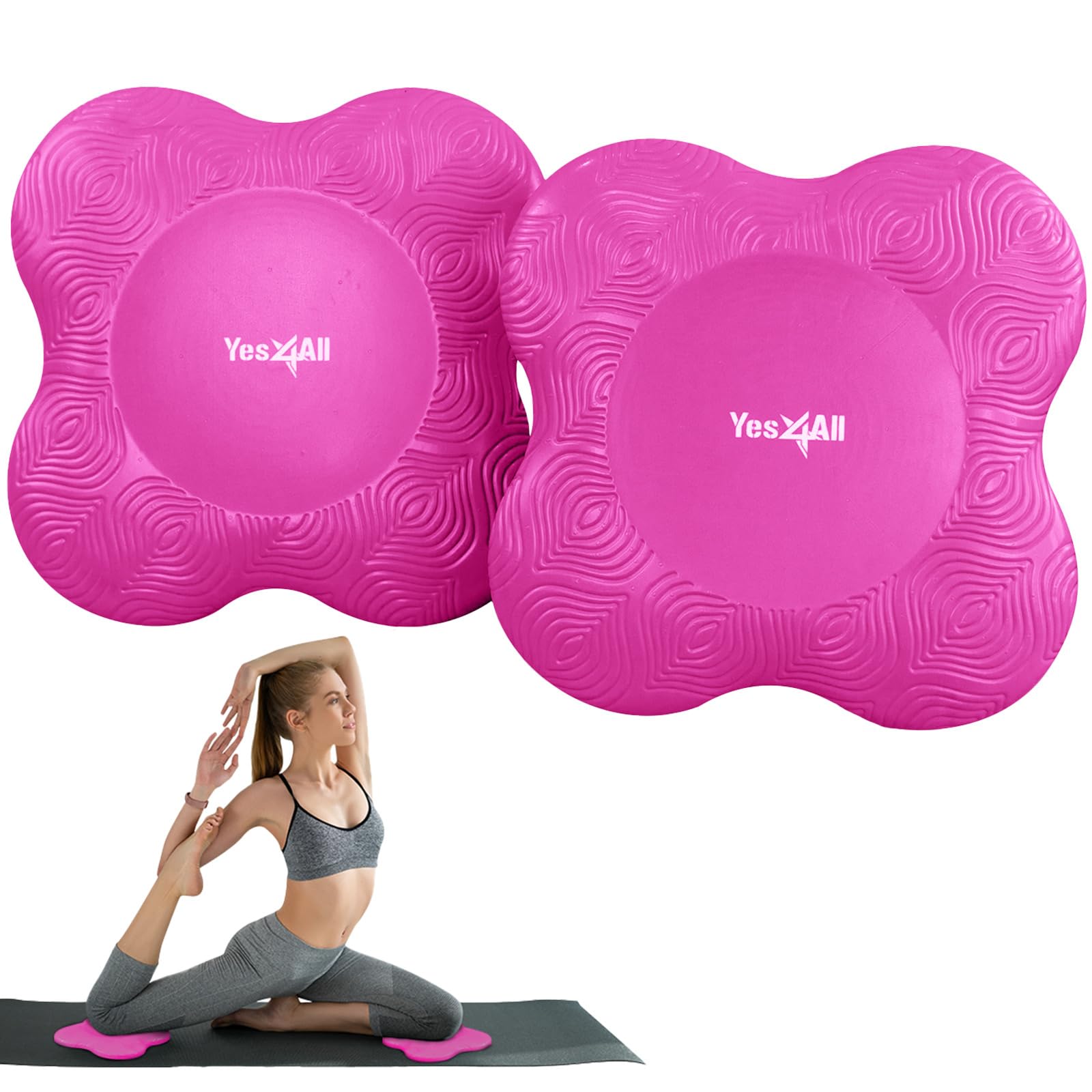 Yes4All Set of 2 Extra Thick Yoga Knee Pad/Anti-Slip Knee Cushion for Head, Elbows, Hands, Wrists, Rose Red
