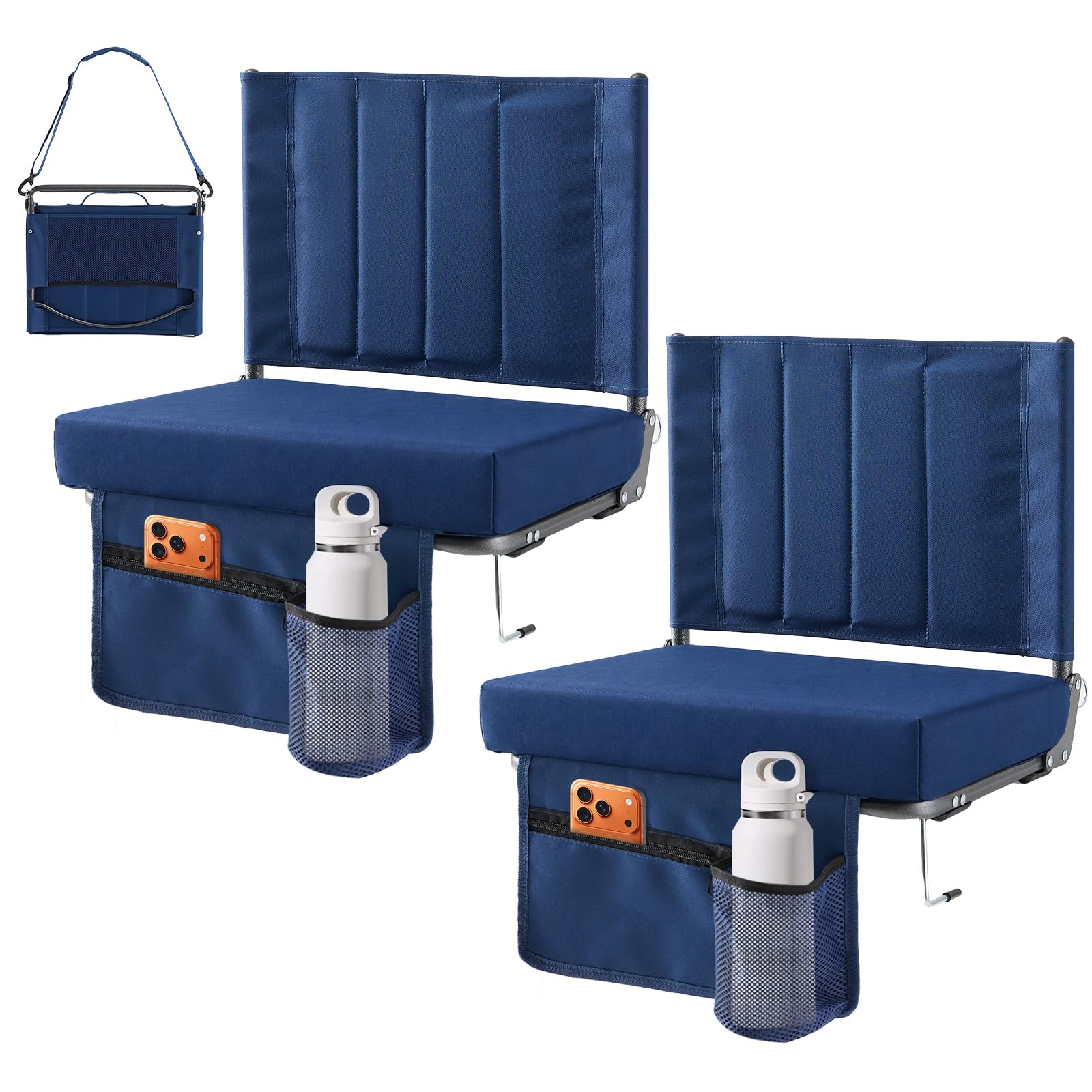 OLIXIS Stadium Seats 2 Pack with Back Support, Bleacher Chairs with 3.15 Thick Padded Comfortable, Wide Portable Lightweight Fol