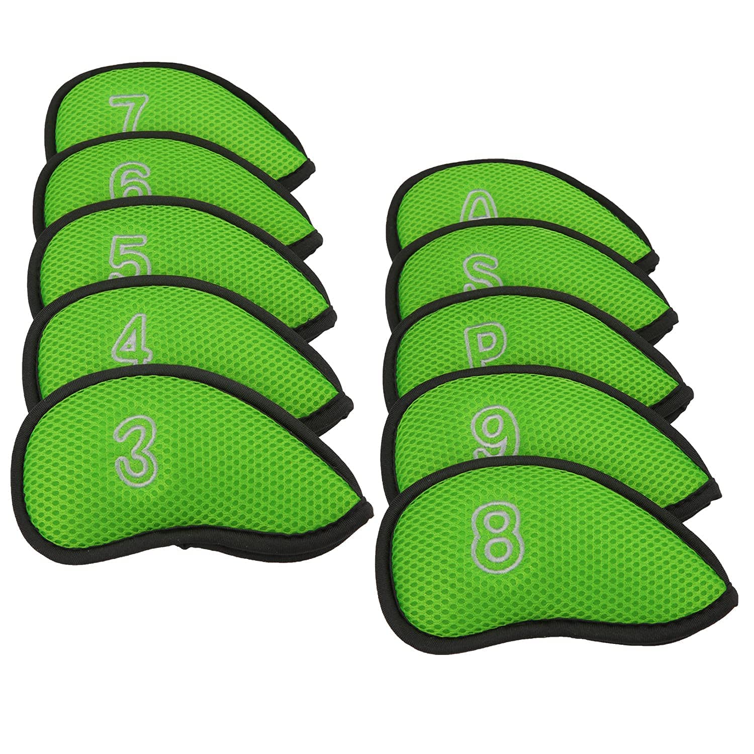 10Pcs/Pack New Meshy Golf Iron Covers Set Golf Club Head Cover Fit Most Irons (Bright Green)