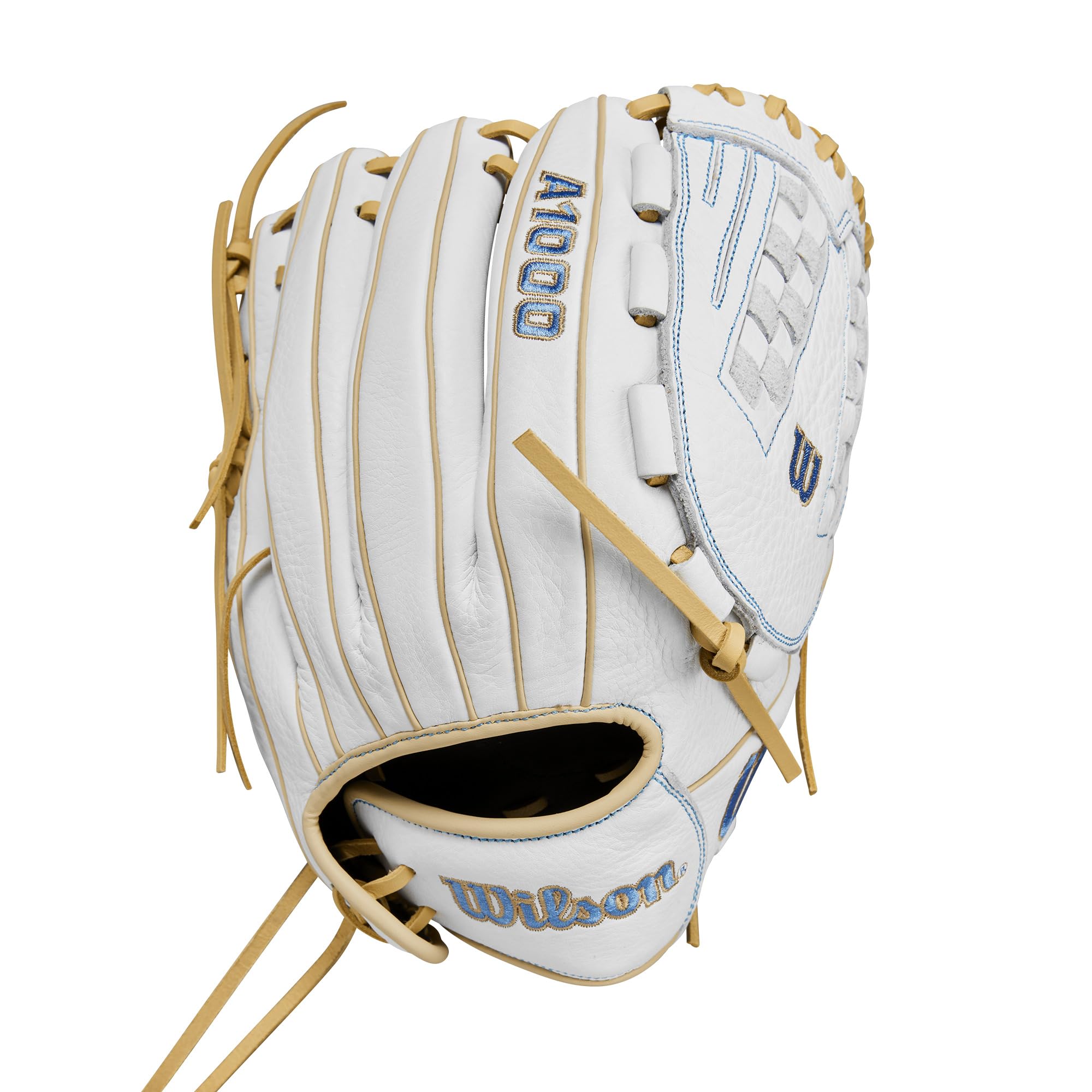 Wilson 2024 A1000 V125 12.5    Outfield Fastpitch Softball Glove - White/Blue/Blonde, Right Hand Throw