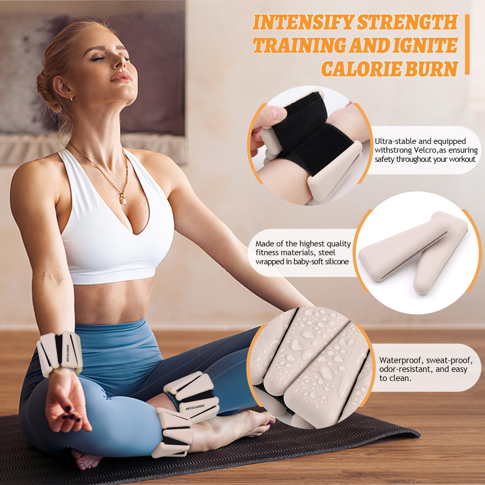 BECOJADDE Ankle Weights Set of 2 (3 lb Each) Adjustable Wrist Weights for Women Men Wearable Arm Leg Weight for Pilates, Running