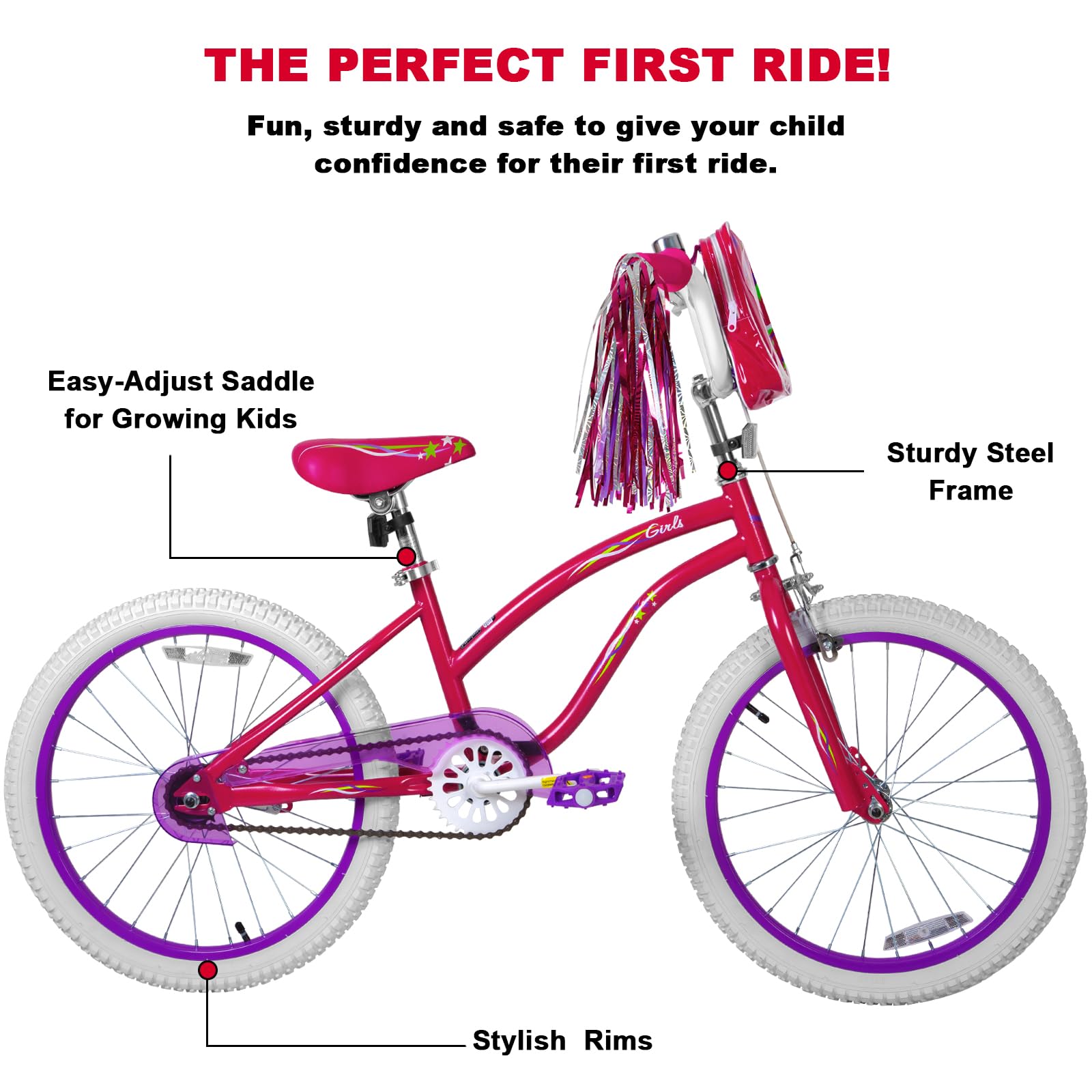 Weize Girls Bike For 6-12 Years Old Kids, 20 Inch Kids Bike With Training Wheels, Streamers, Basket And Doll Seat, Children Bicy