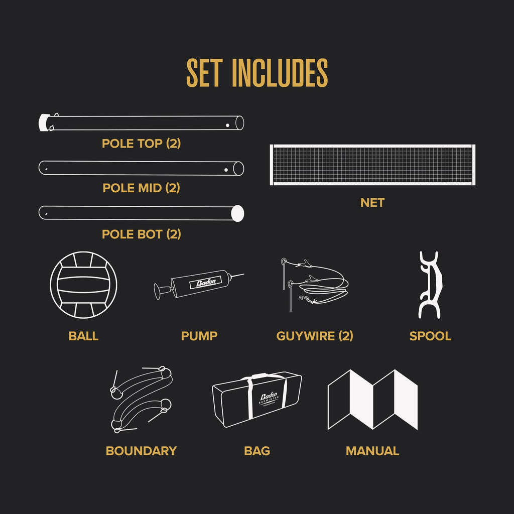 Baden Champions Volleyball Net Set Volleyball Bag, Adjustable Poles, Volleyball Ball & Pump, & Boundary Lines Portable Volleybal