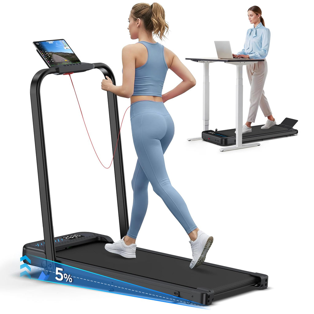Cardirun Foldable Treadmill with Incline, Compact Walking Pad Treadmill with Safety Handle Bar, 3.0HP Quiet Under Desk Treadmill