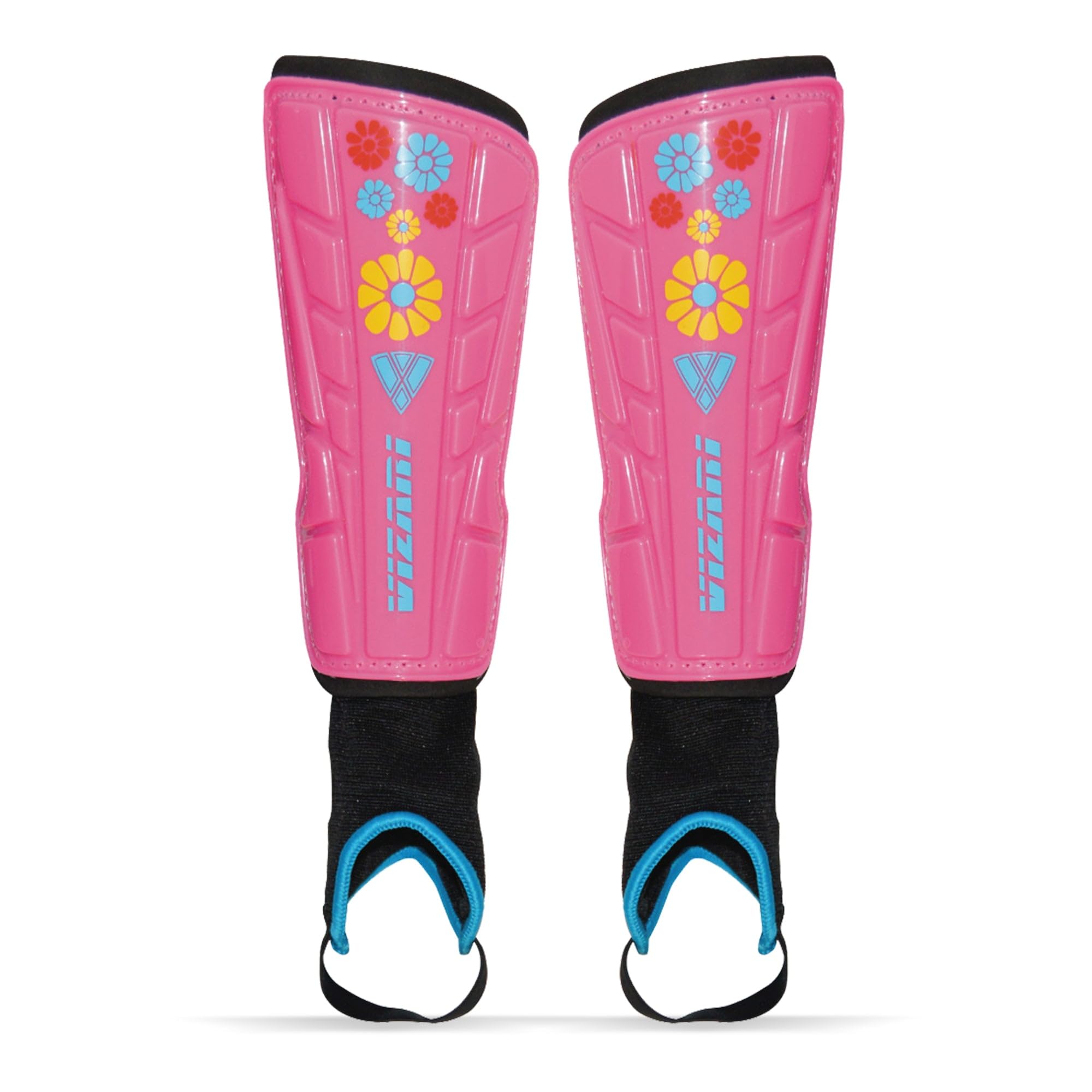 Vizari Blossom Kids Soccer Shin Guards For Girls - Pink/Blue, M | Dual-Layered Protection & Ventilated Football Shin Pads With A