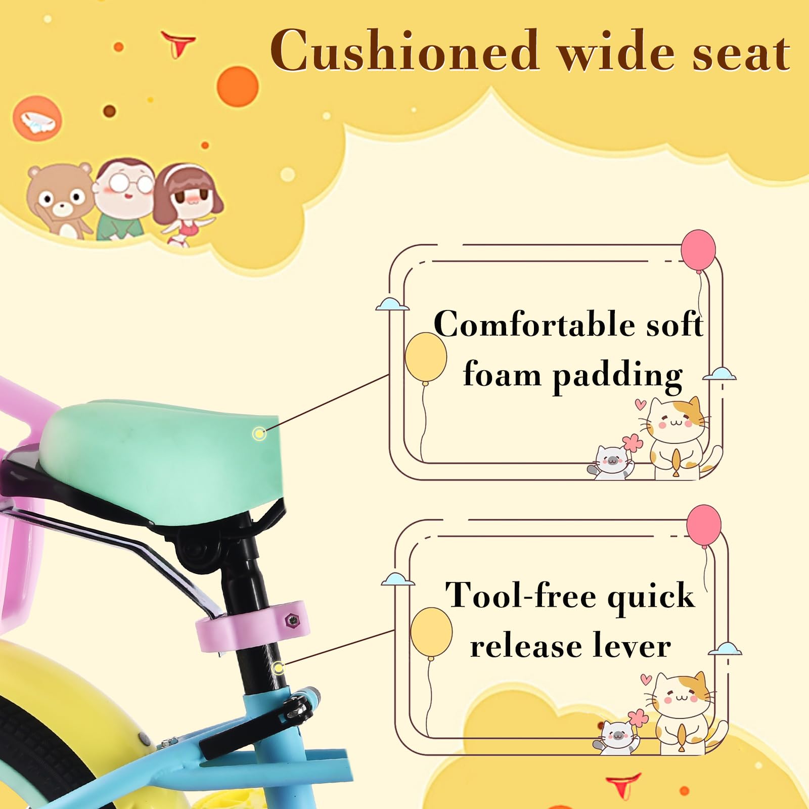Rully Girls Bike For 2 3 4 Years Children, 12 Inch Toddler Bicycle With Training Wheels, Doll Seat, Basket, Handbrake For Girls