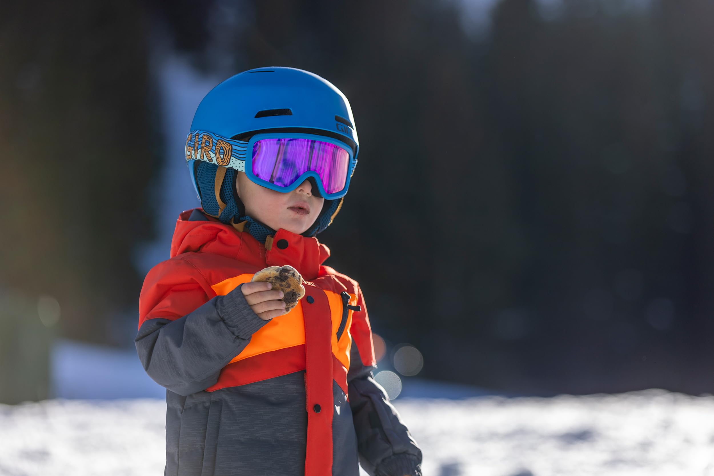 Giro Buster Kids Ski Goggles - Snowboard Goggles For Youth, Boys & Girls - Light Harbor Blue Phil Strap With Amber Rose Lens