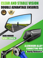 RBRL Bike Mirror, 3D Adjustable Arm for Extended Reach, Aluminum Alloy Anti-shake Bicycle Rearview Mirrors, 360 Panoramic Rearvi