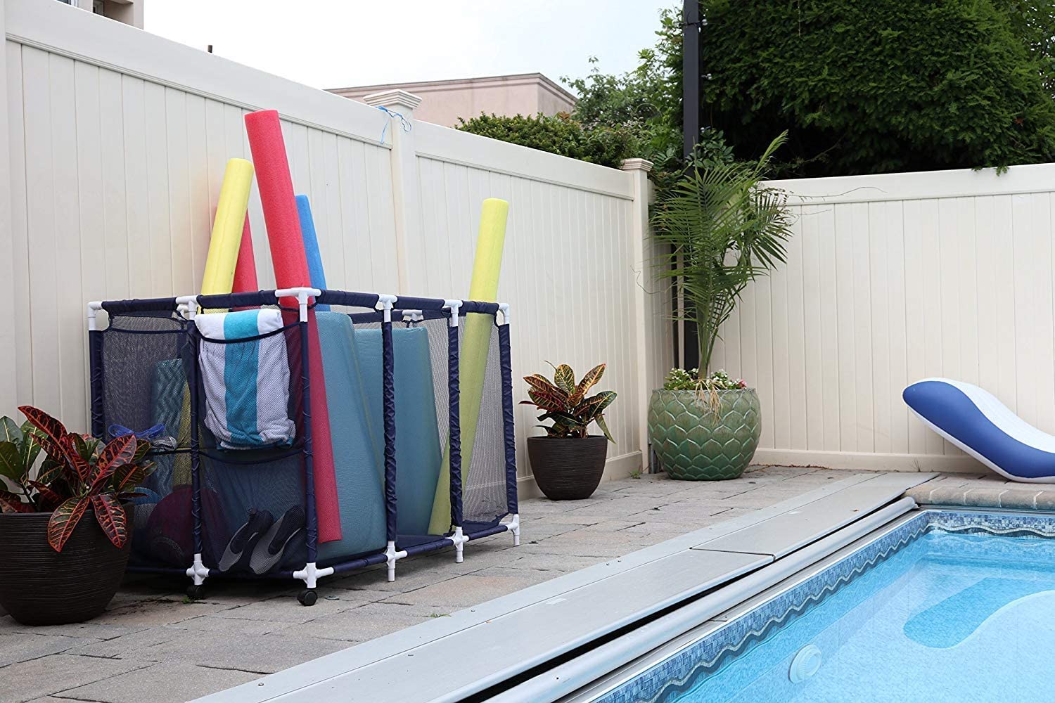 Modern Blue Pool Storage Bin - Xx-Large | Nylon Mesh Basket Organizer For Your Goggles, Beach Balls, Floats, Swim Toys & Accesso