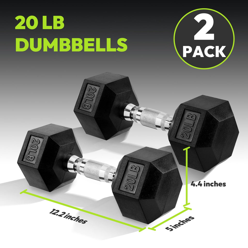 Hex Dumbbell Rubber Encased Strength Training, Hand Weight For Workout & Exercise/Pair of 20LB