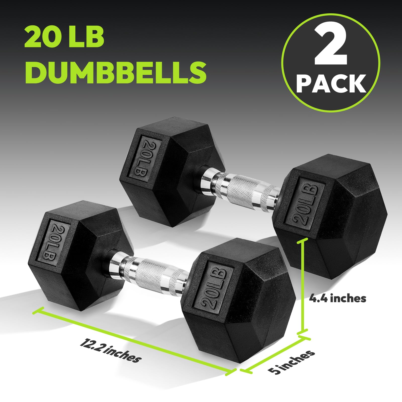 Hex Dumbbell Rubber Encased Strength Training, Hand Weight For Workout & Exercise/Pair of 20LB