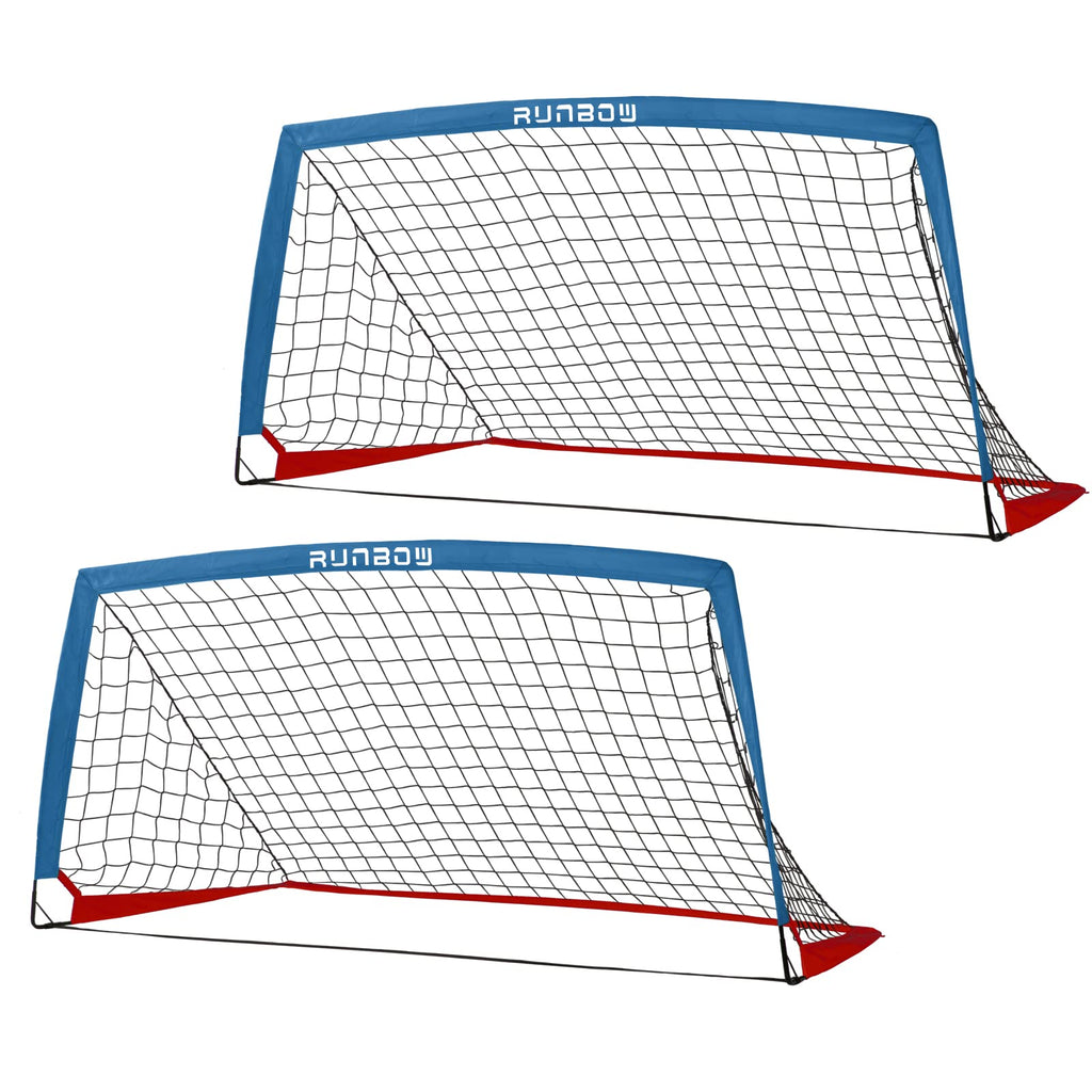 Runbow 6X4 Ft Portable Kids Soccer Goal For Backyard Practice Soccer Net With Carry Bag Set Of 2 (6X4 Ft, Blue-Red, 2 Pack)