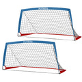 Runbow 6X4 Ft Portable Kids Soccer Goal For Backyard Practice Soccer Net With Carry Bag Set Of 2 (6X4 Ft, Blue-Red, 2 Pack)