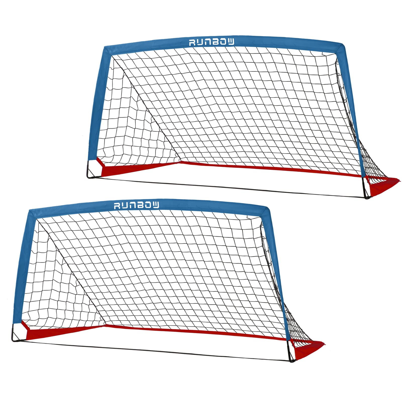 Runbow 6X4 Ft Portable Kids Soccer Goal For Backyard Practice Soccer Net With Carry Bag Set Of 2 (6X4 Ft, Blue-Red, 2 Pack)