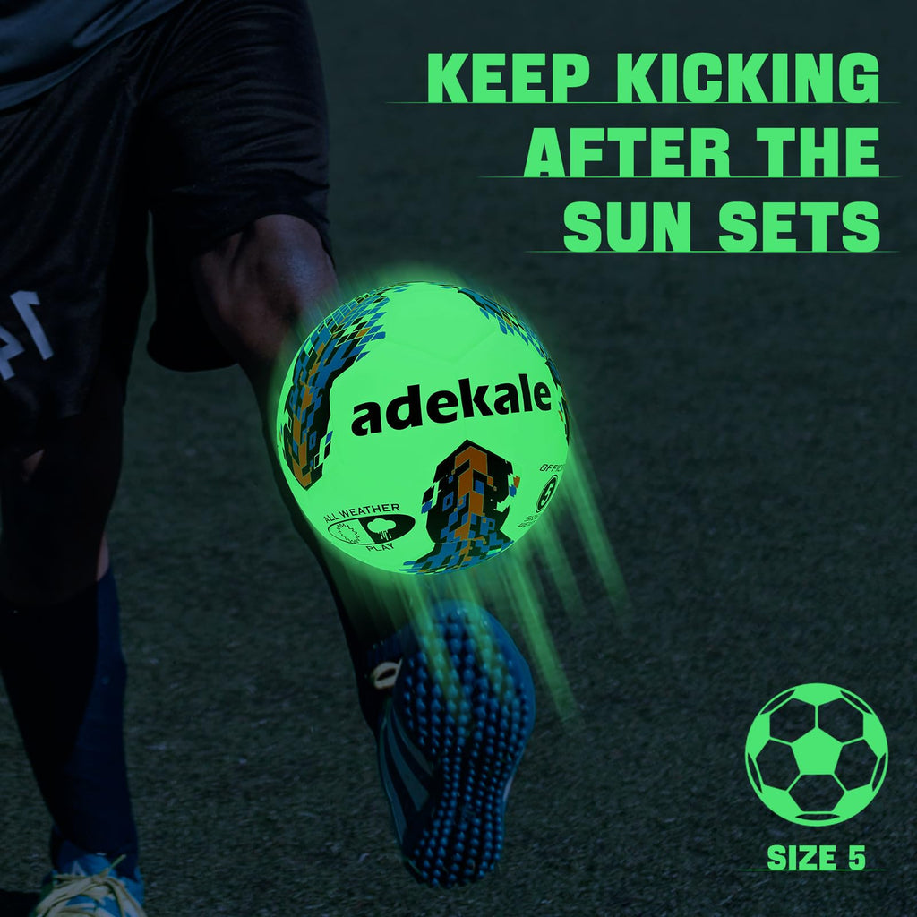 Adekale Soccer Balls Size 5,Glow In The Dark Official Size Soccer Ball,Indoor/Outdoor Light Up Training Ball With Pump And Needl