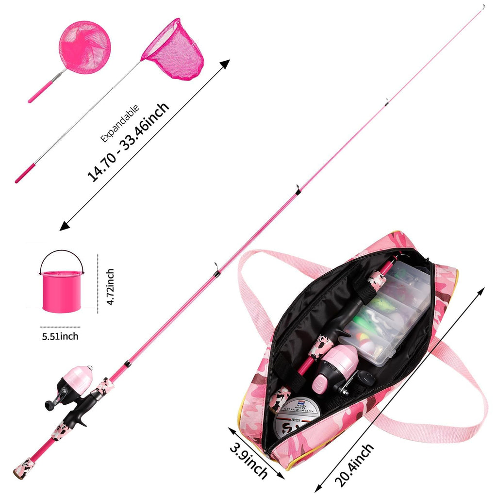 Gamashino Kids Fishing Pole - Portable Telescopic Fishing Rod Reel Combo With Spincast Reel And Tackle Box, Net For Children (Pi