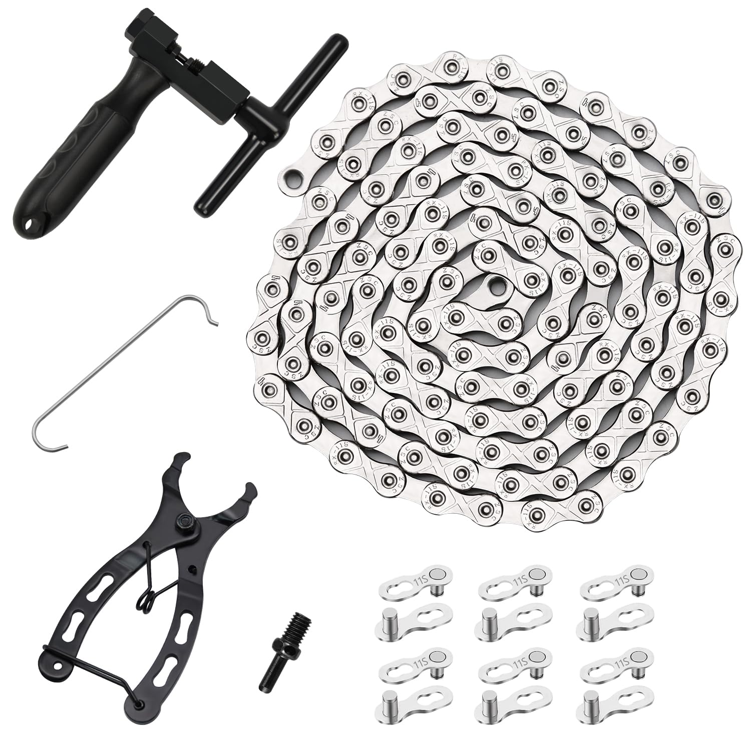 Bike Chain Kit, 11 Speed Multi-Function Bike Mechanic Repair Kit, Chain Breaker And Bike Link Plier With Hook And 6 Pairs Bicycl