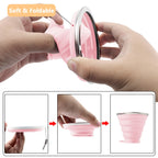 Litoexpe 2 Pack Silicone Collapsible Travel Cup Portable Folding Camping Cup Sets With Lids, Pink & Purple, Capacity 9.22Oz (270