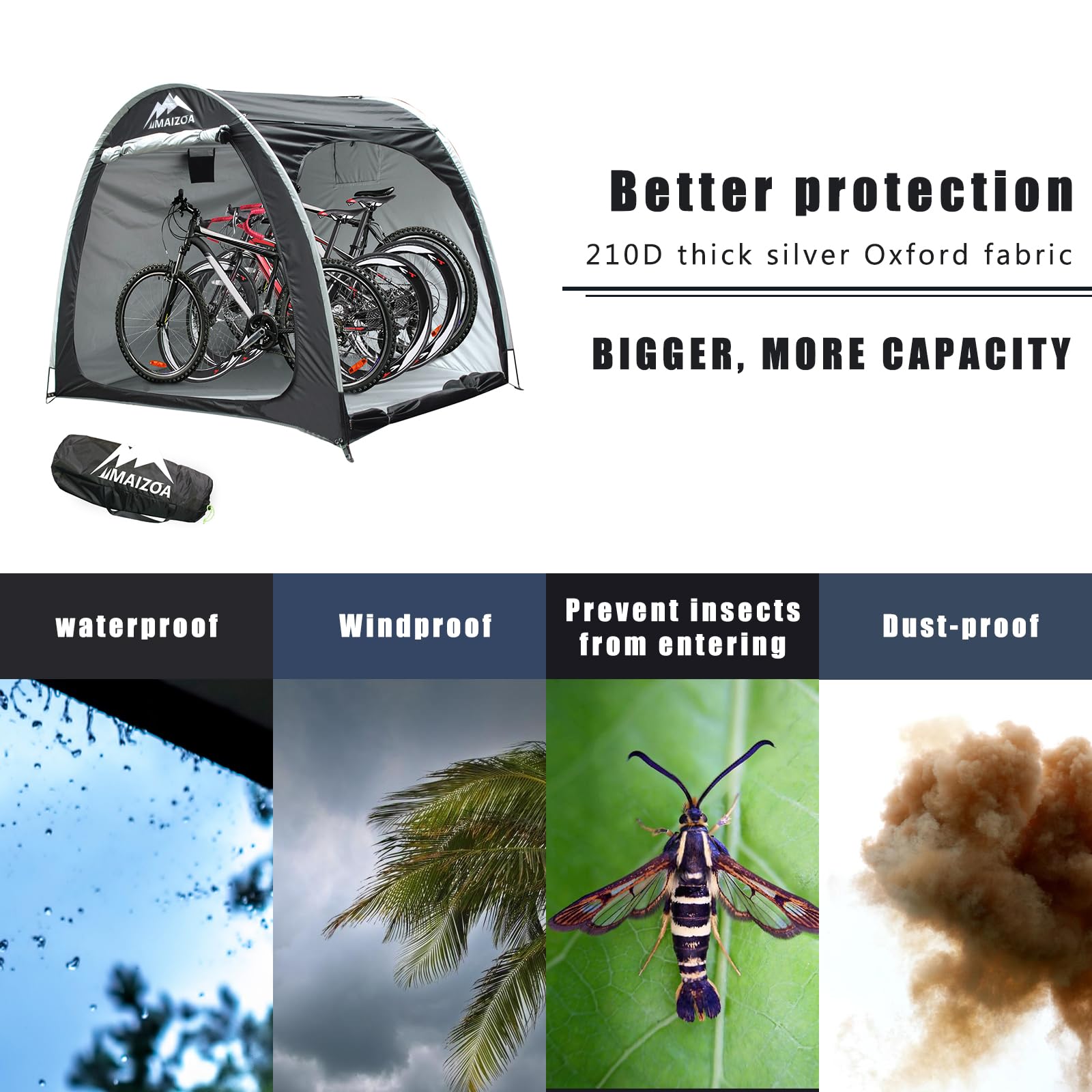 Maizoa Outdoor Bike Covers Storage Shed Tent,210D Oxford Thick Waterproof Fabric,Outdoor Aluminum Alloy Bracket Bicycle Storage