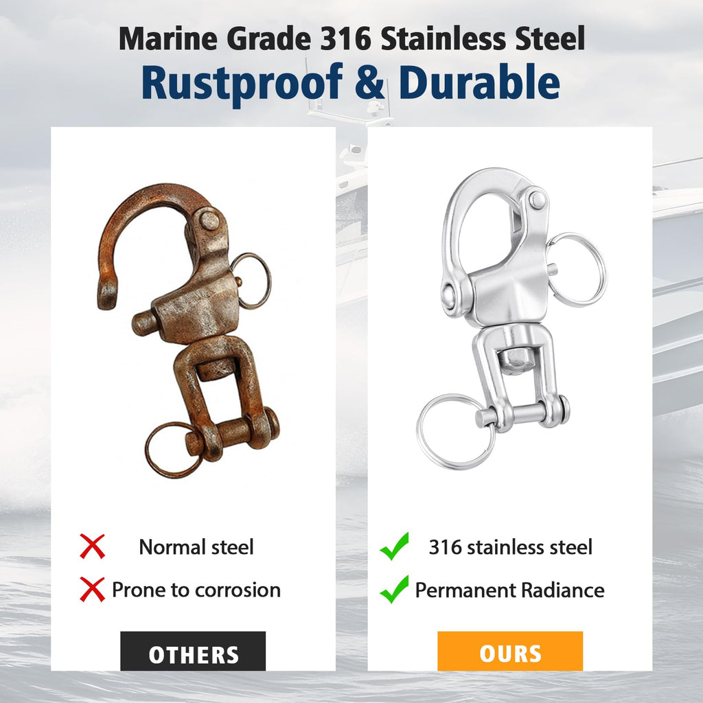 Otoolling 316 Stainless Steel Swivel Snap Shackle Clevis Quick Heavy Duty Release Spring Hook Marine Grade Sailing Halyard Shack