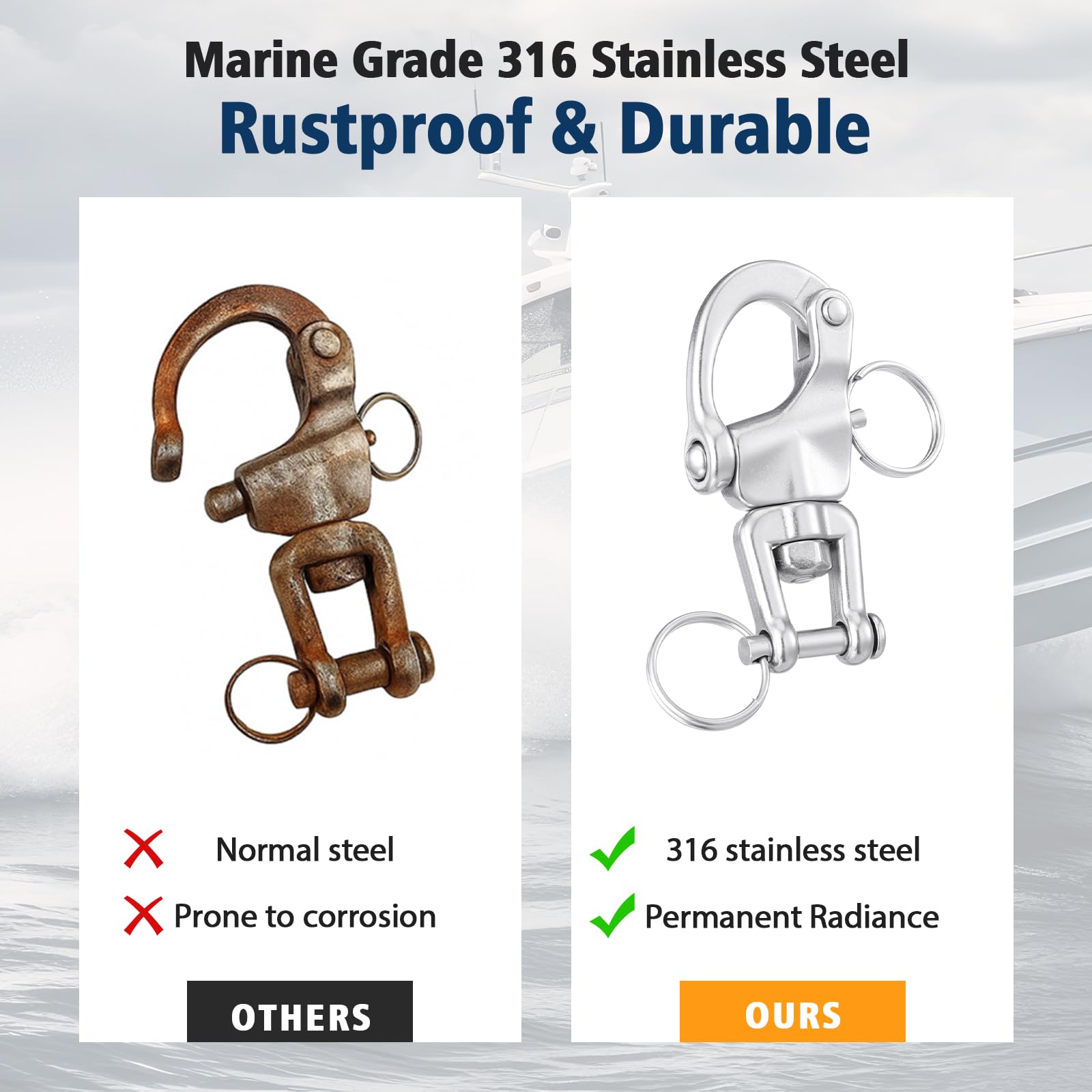 Otoolling 316 Stainless Steel Swivel Snap Shackle Clevis Quick Heavy Duty Release Spring Hook Marine Grade Sailing Halyard Shack