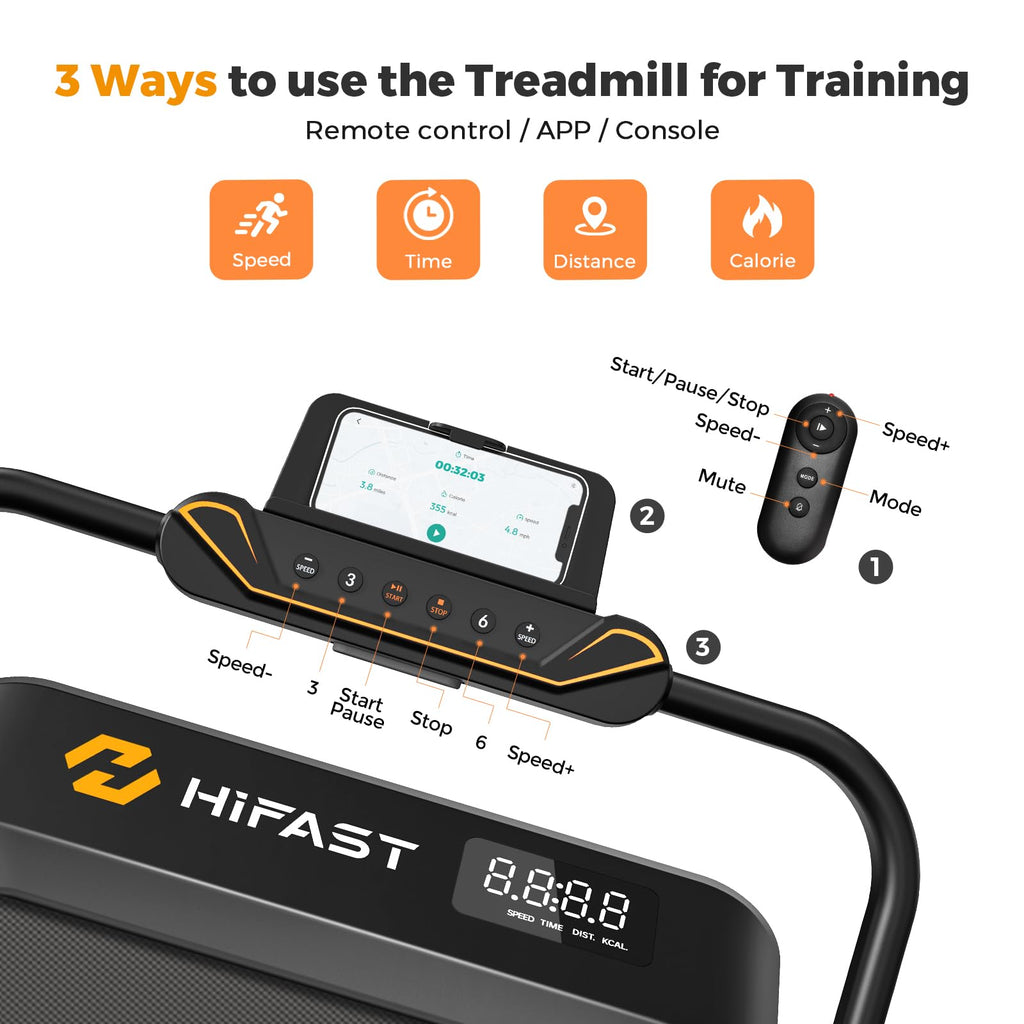 Hifast Walking Pad Treadmill, 3 In 1 Foldable Under Desk Treadmills For Home Office, Small Walking Pad With Incline Handle Bar,