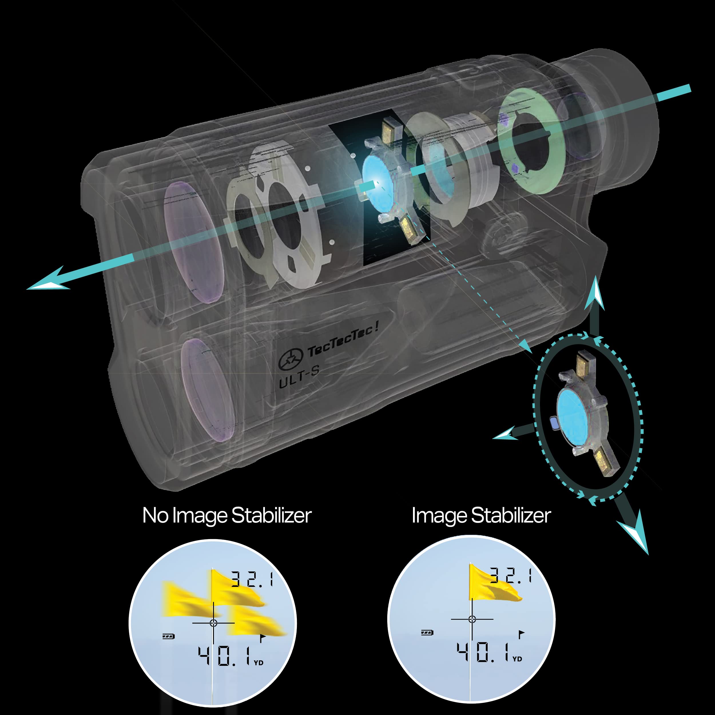 Tectectec Ult-S With Stabilization Golf Rangefinder With Slope And Vibration, Hyper Read Technology, Smart Laser Range Finder Bi