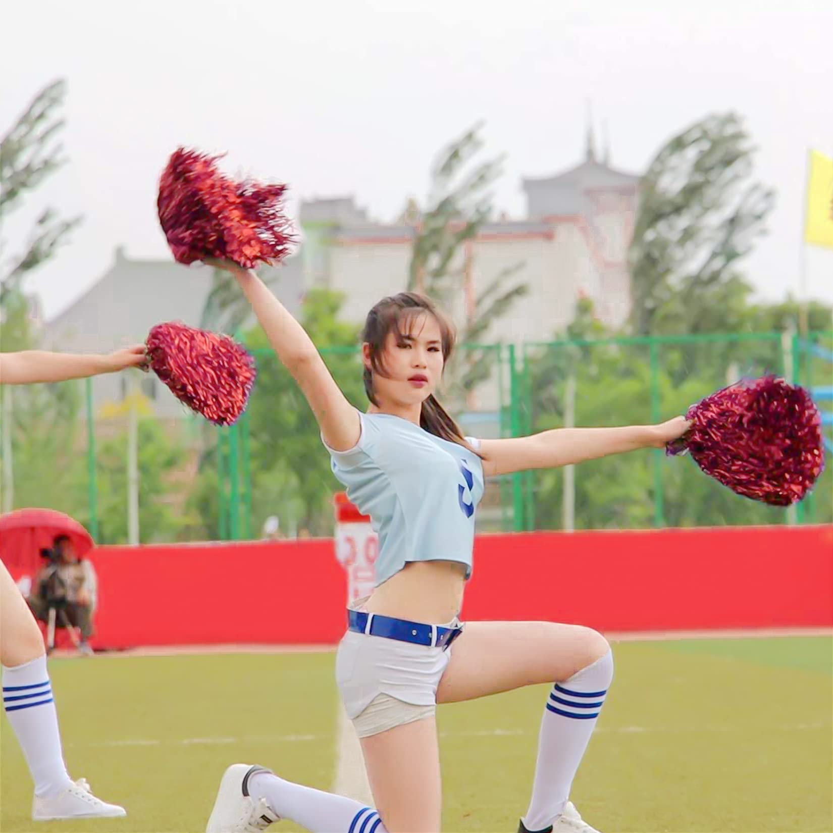Baotongle 12 Pcs Cheerleading Squad Spirited Fun Poms Pompoms Cheer Costume Accessory For Party Dance Sports (Multicolor)