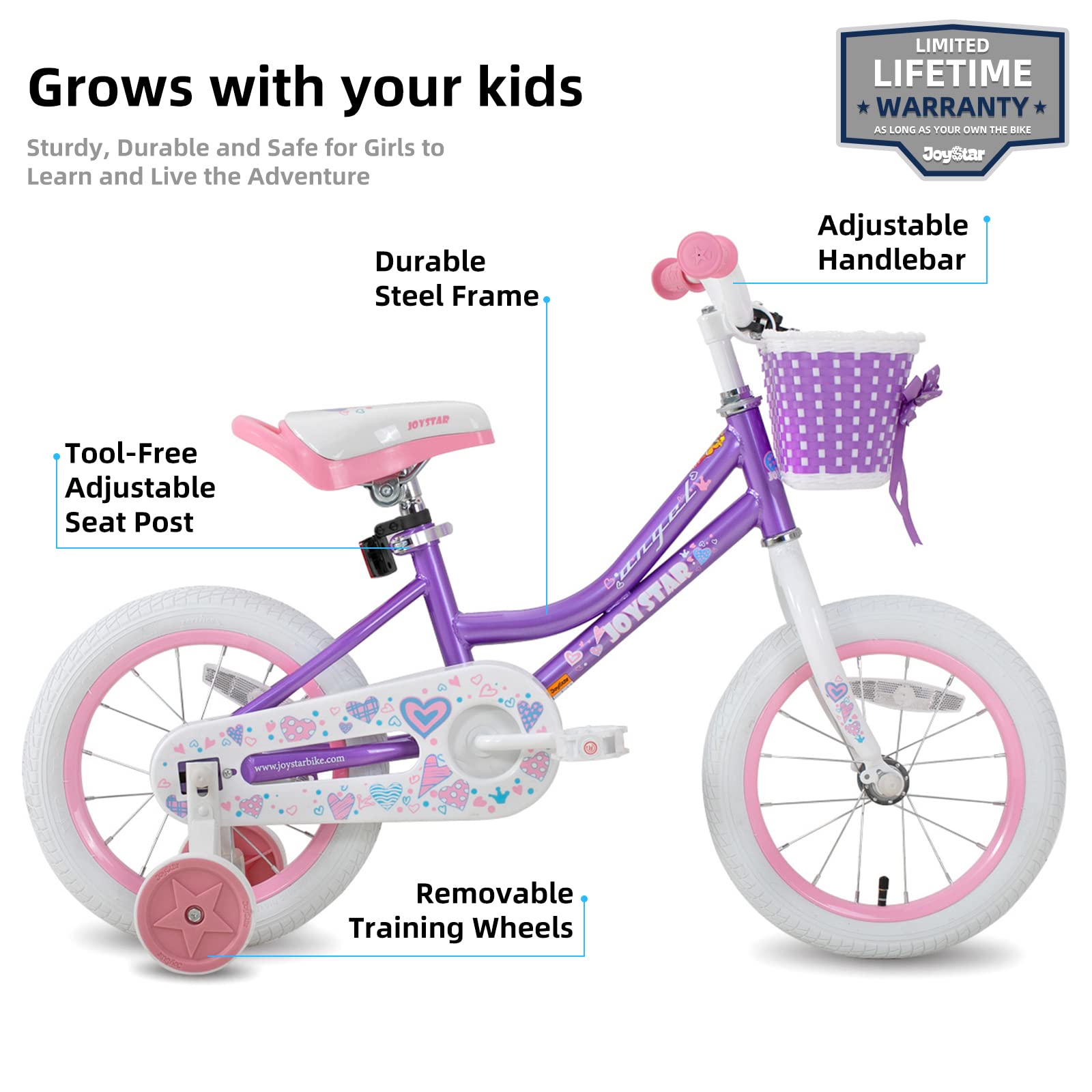 Joystar 14 Inch Girls Bikes Toddler Bike For 3 4 5 Years Old Girl 14'' Kids Bikes For Ages 3-5 Yr With Training Wheels And Baske