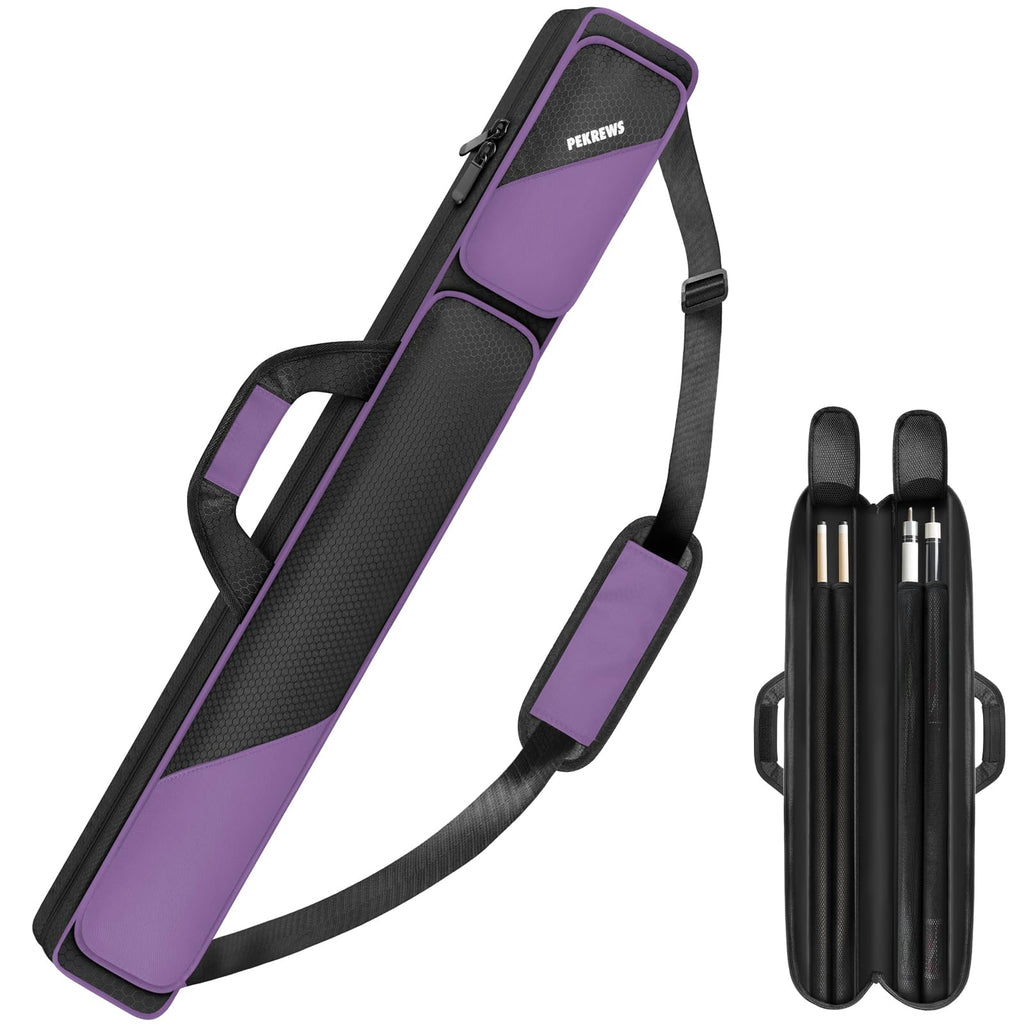 Pekrews Pool Cue Case, Pool Stick Case 2X2 Holds 2 Sticks With 2 Accessory Zipper Pockets, Sturdy Polyester Pool Cue Carry Bag W