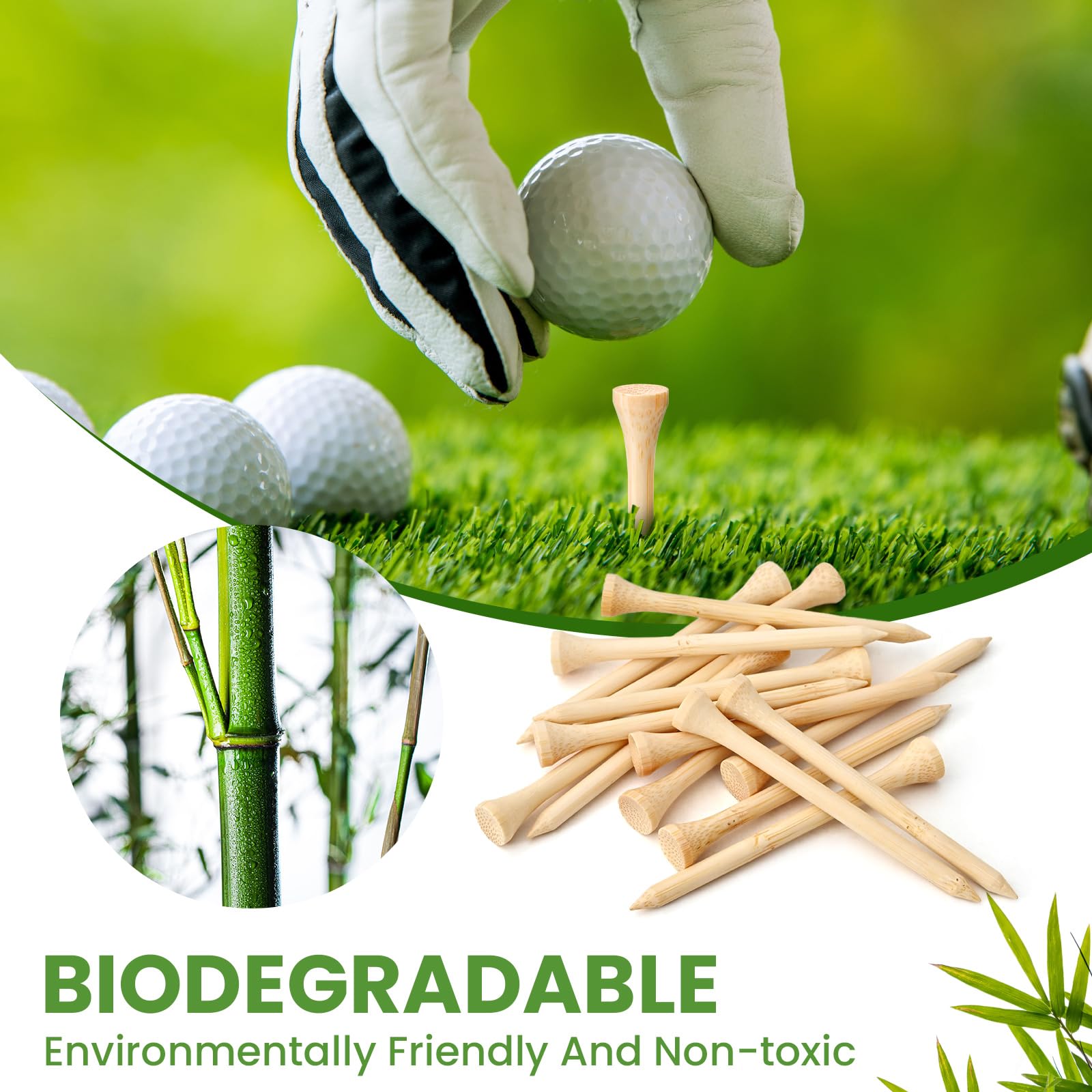 Wingolfer Golf Tees, 100 Packs Of 3 1/4 Inch Golf Tees, Professional Natural Bamboo Golf Tees, Durable & Stable Professional Tee