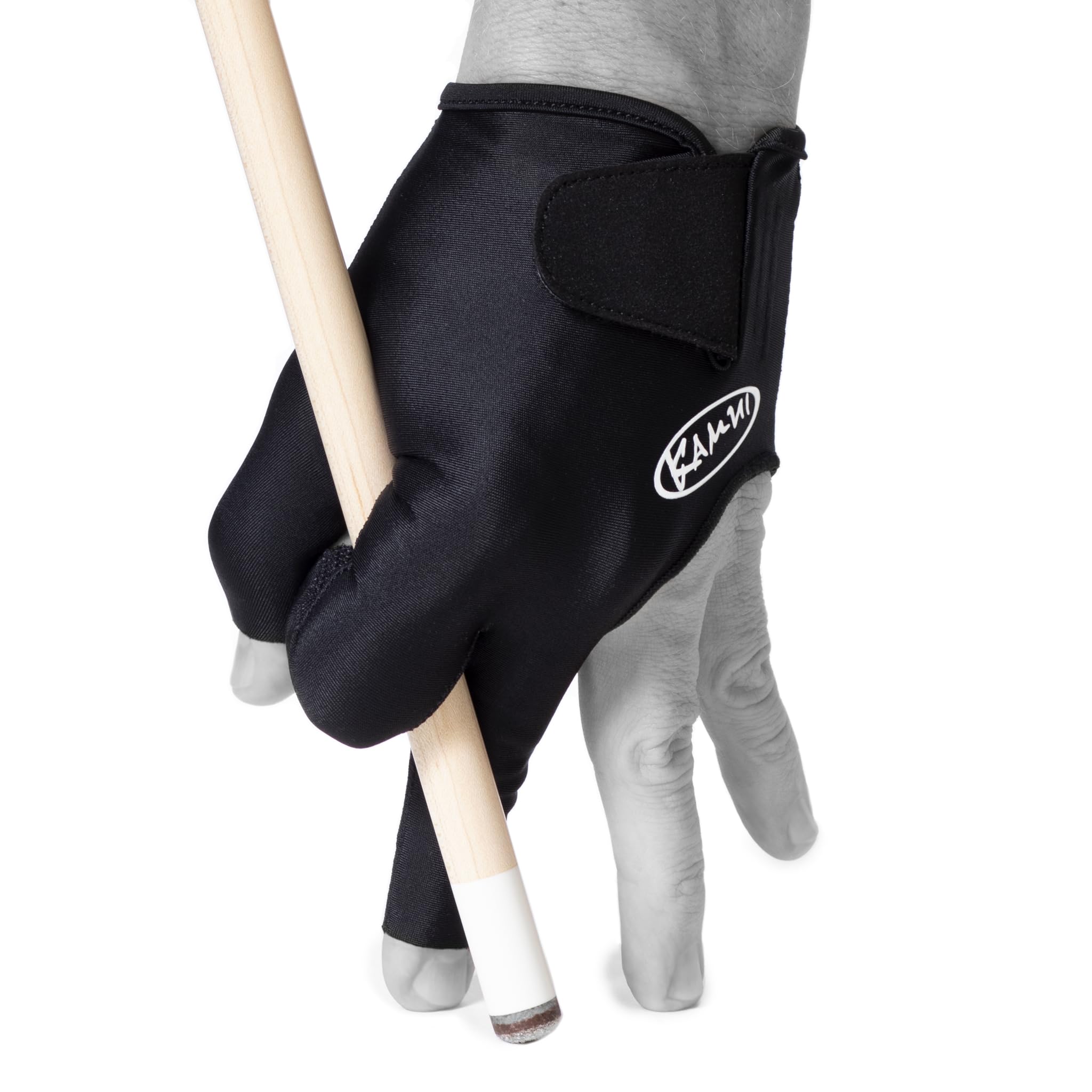 Kamui Billiard Glove Black - Pool Cue Glove for Left or Right Hand, Quick-Dry Fabric, Anti-Slip Palm, Open Fingers, Short Cuff (