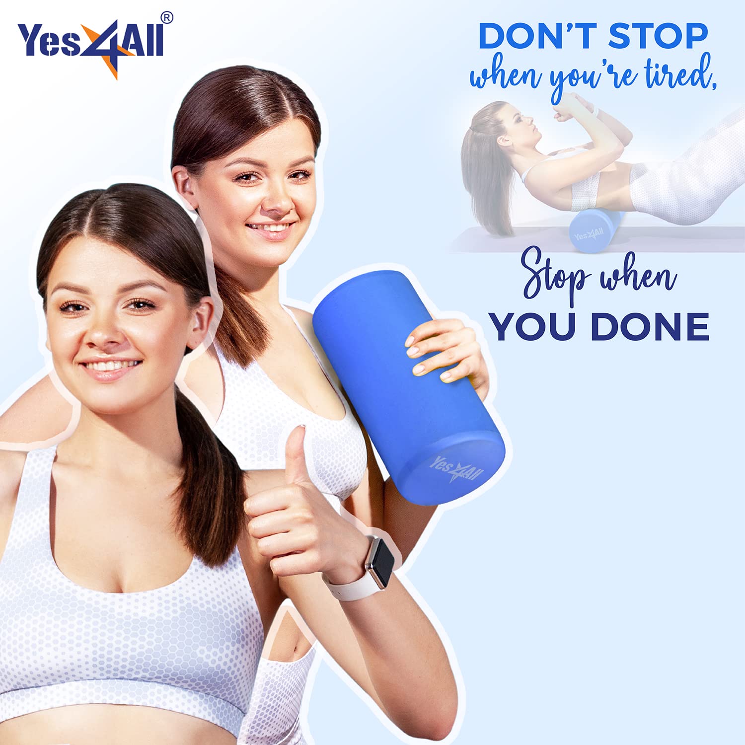 Yes4All 12 Inch Eva Foam Roller/Back Roller - High Density Foam Rollers, Foam Roller For Physical Red & Exercise (Blue)